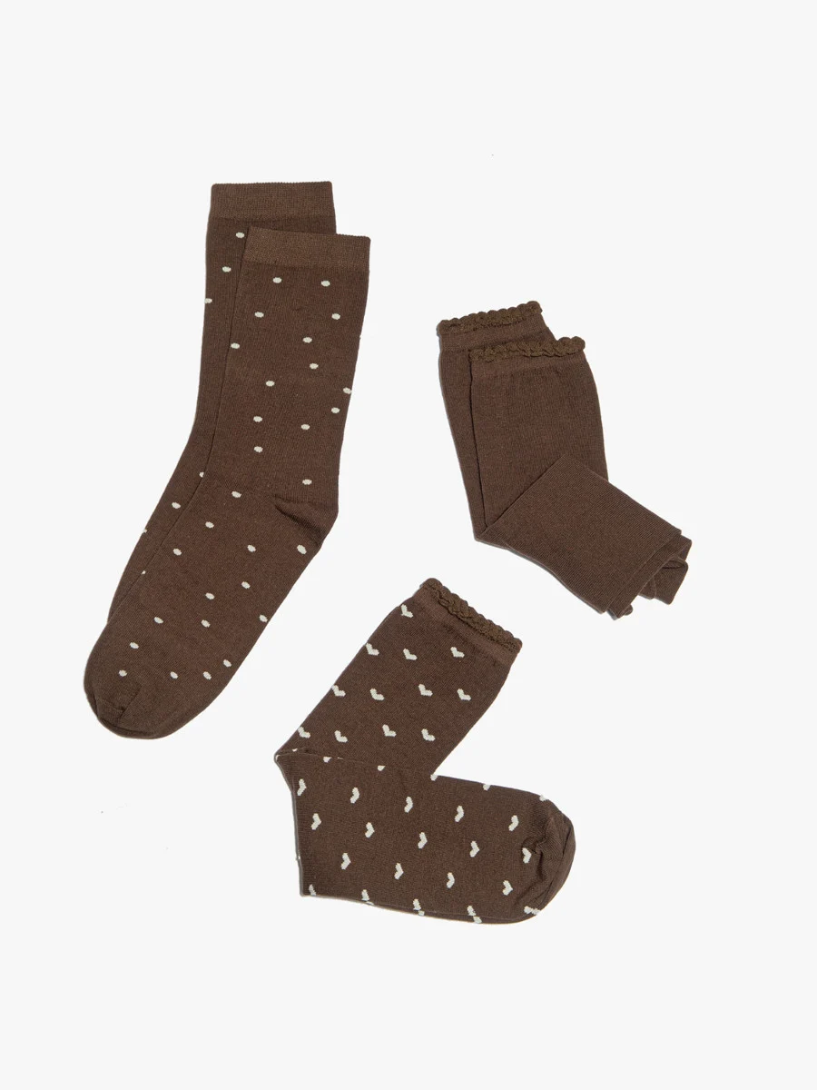 Brązowe skarpety bawełniane z falbanką
