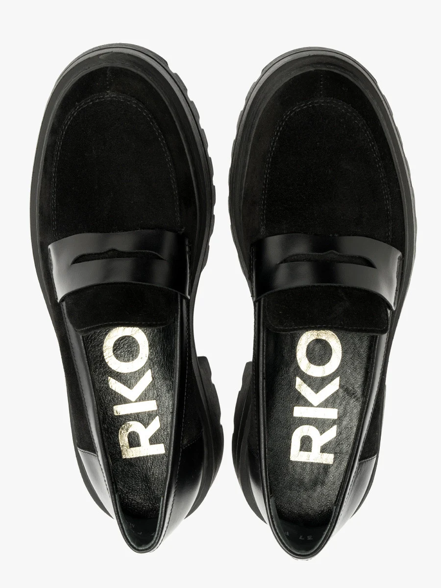 Czarne mokasyny z łączonych skór