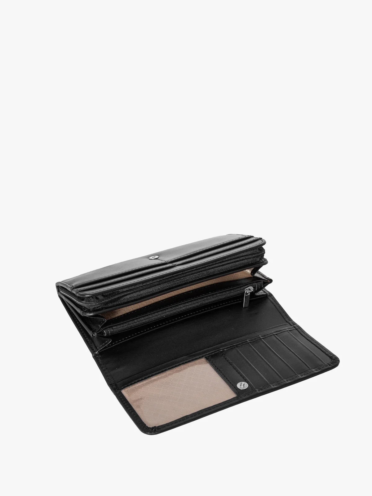 Czarny portfel damski ze srebrnym detalem