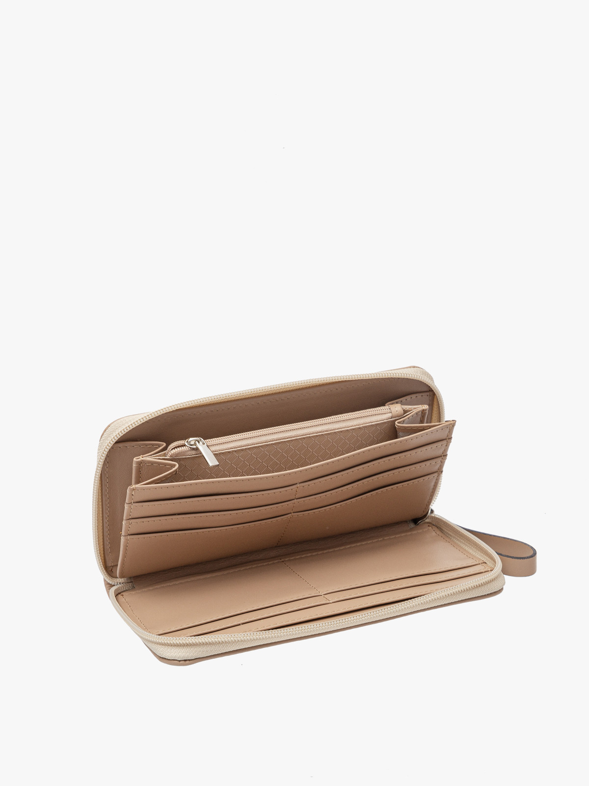 Beżowy portfel damski ze srebrnymi detalami