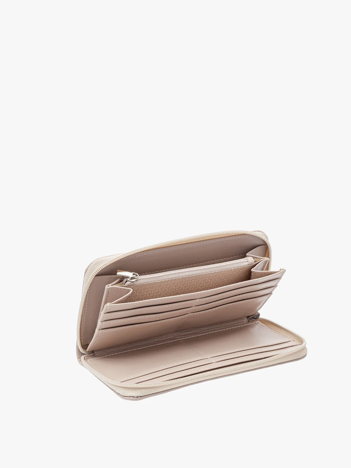 Beżowy portfel damski ze srebrnymi detalami