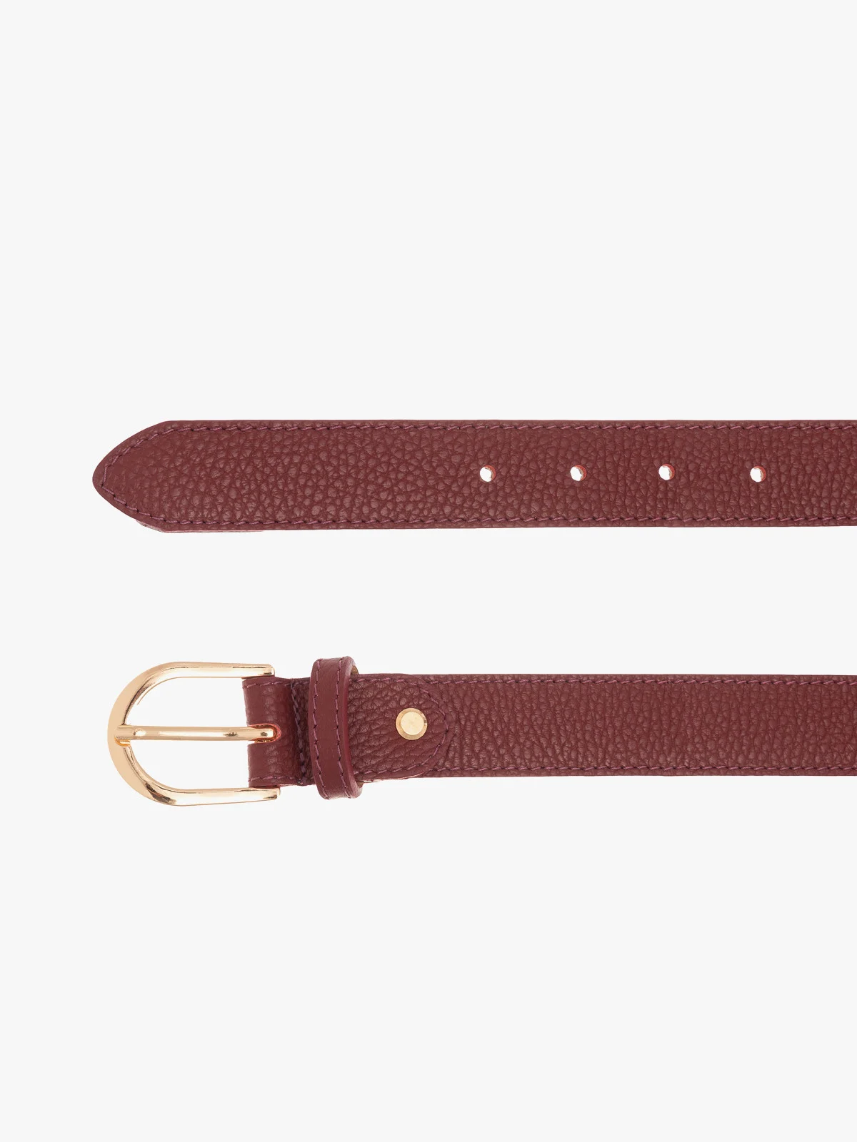 Bordowy pasek damski ze złotą klamrą