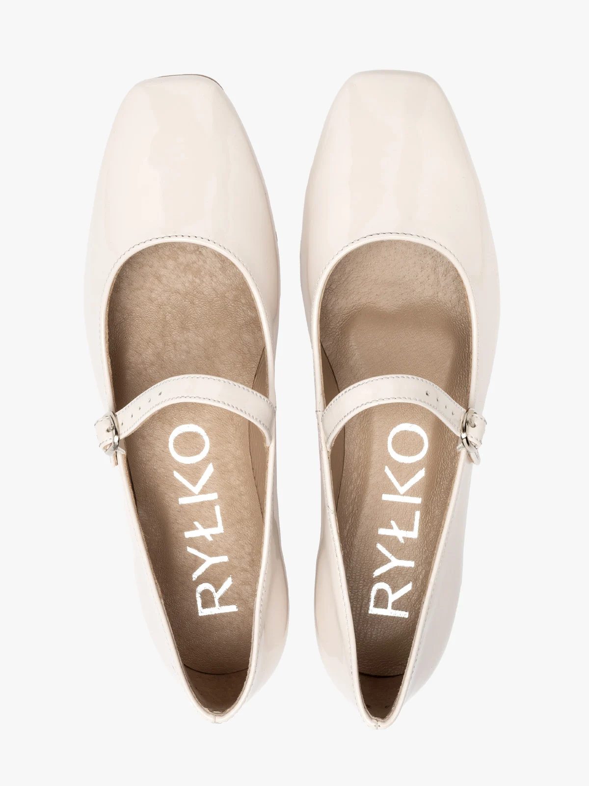 Kremowe lakierowane baleriny z ozdobnym zapięciem