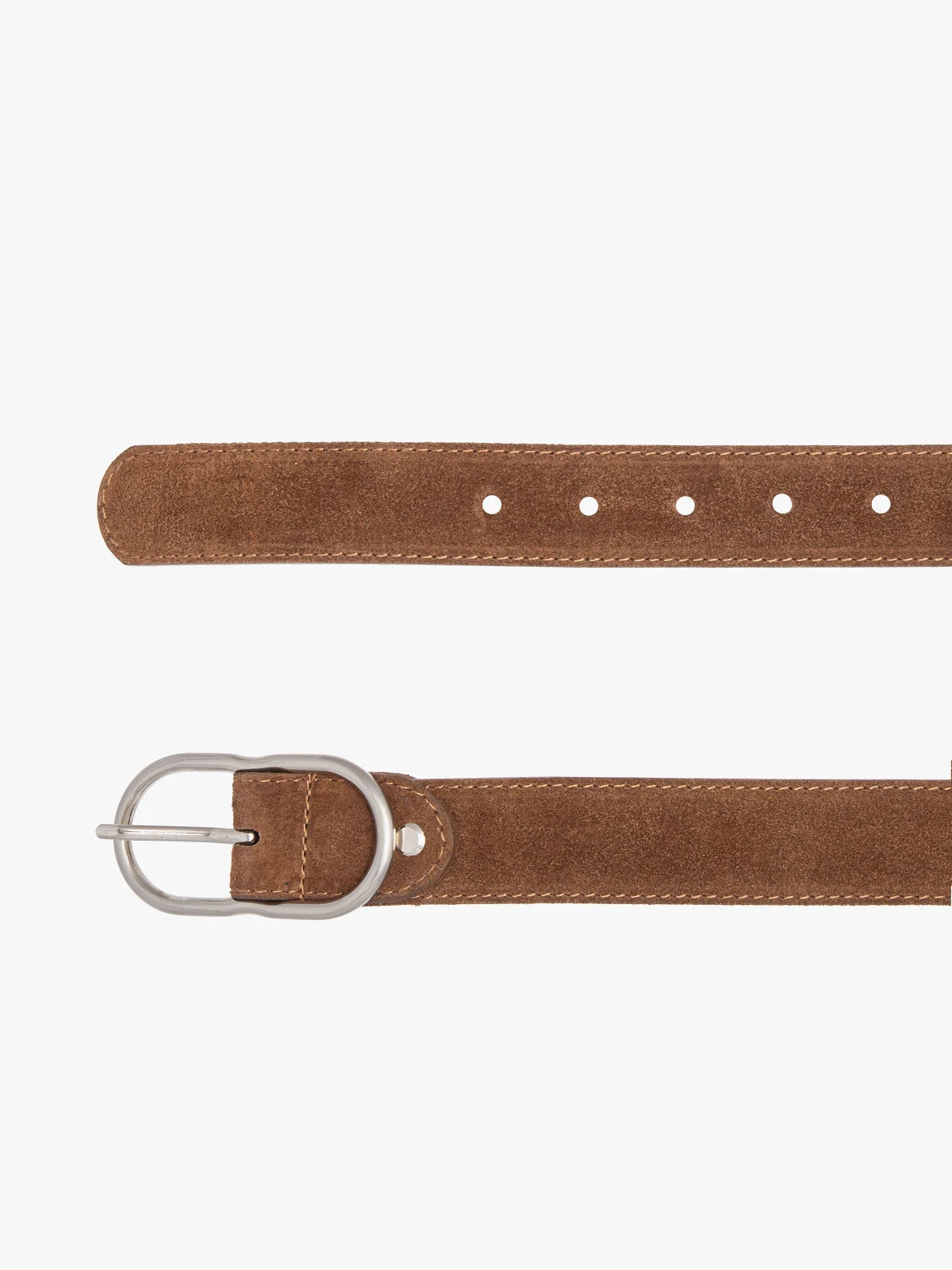 Rudy, welurowy pasek damski ze srebrną klamrą