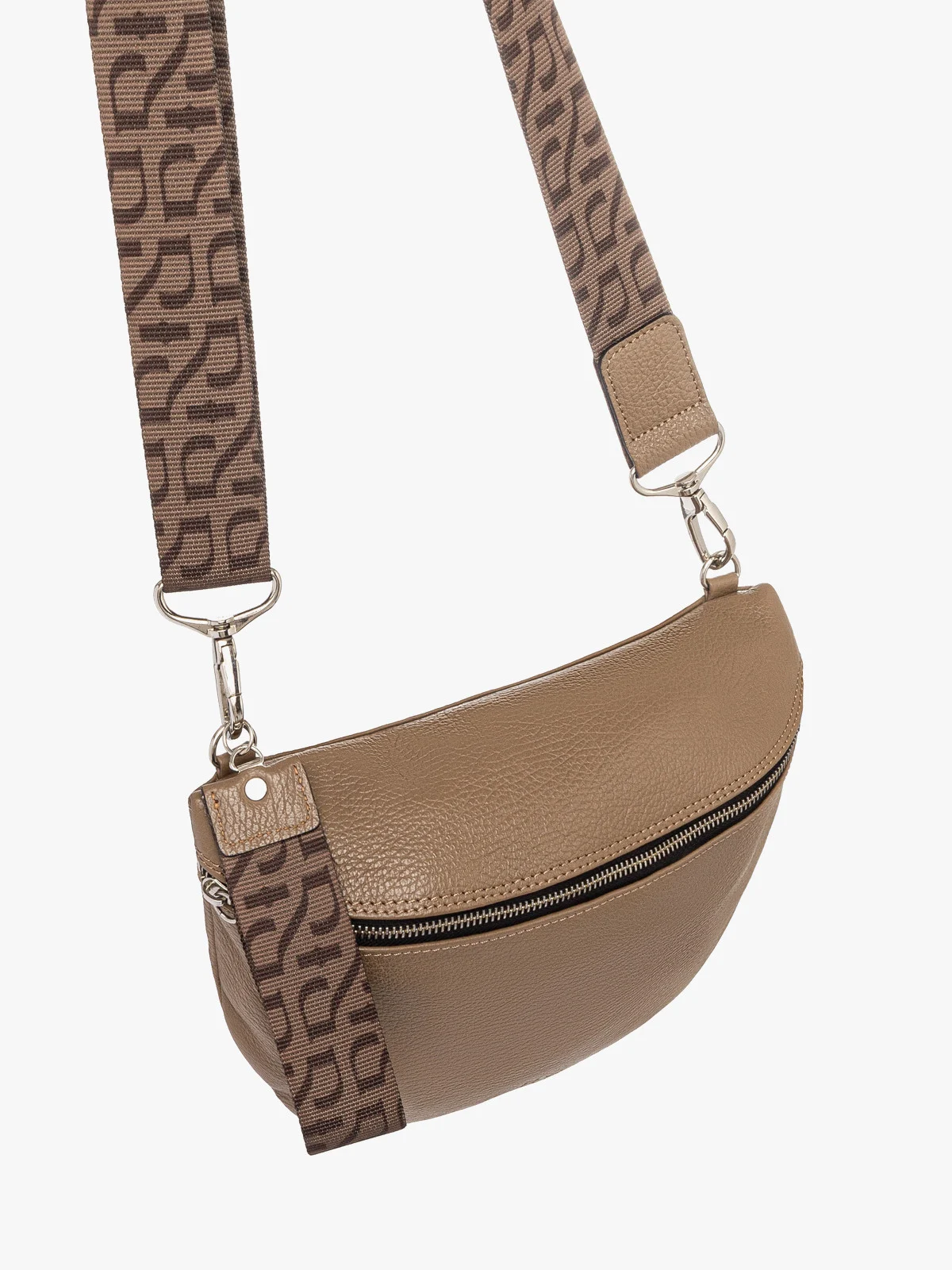 Ciemnobeżowa torebka na pasku z tkaniny