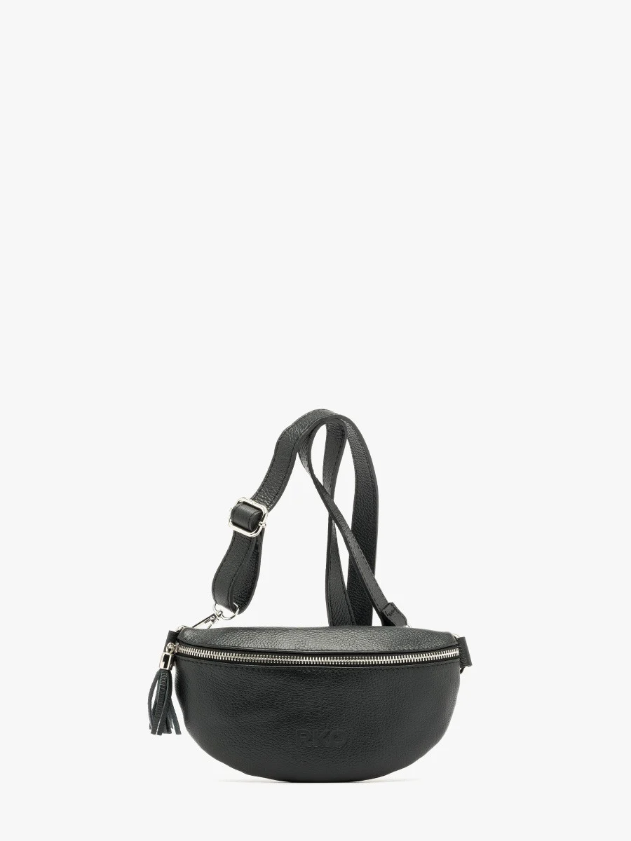 Czarna torebka typu nerka z frędzlem