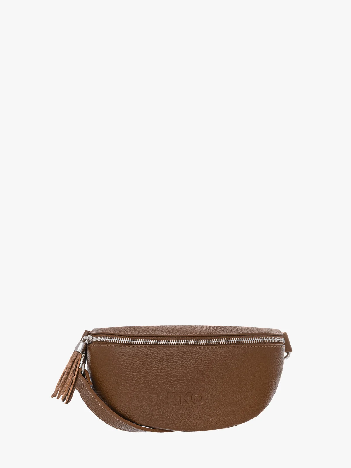 Brązowa torebka typu nerka z frędzlem