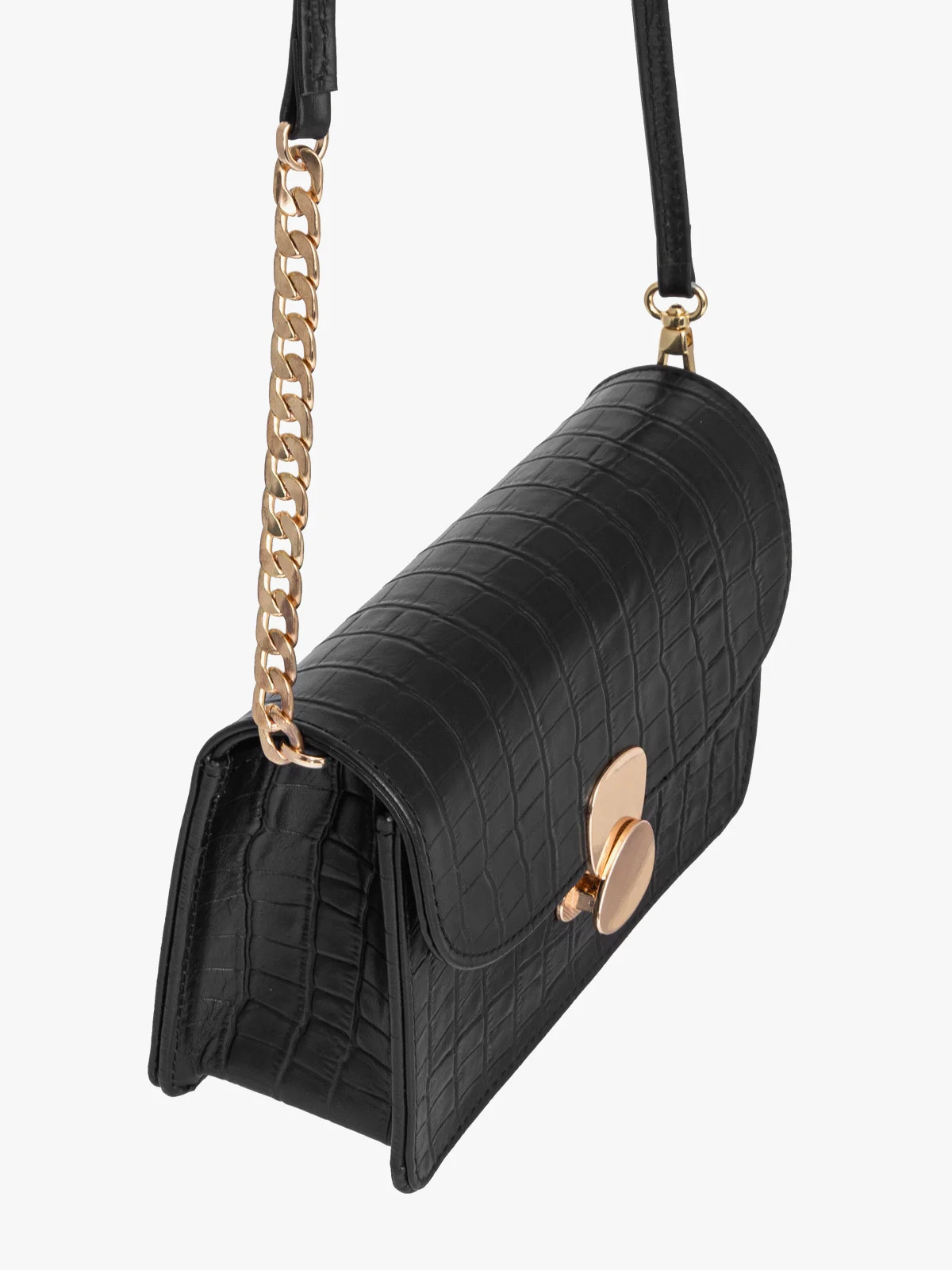 Elegancka, czarna torebka z motywem zwierzęcym