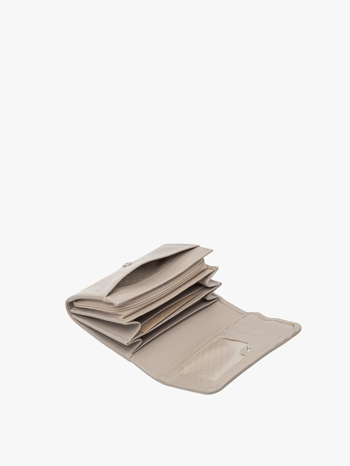 Beżowy portfel damski ze srebrnymi detalami