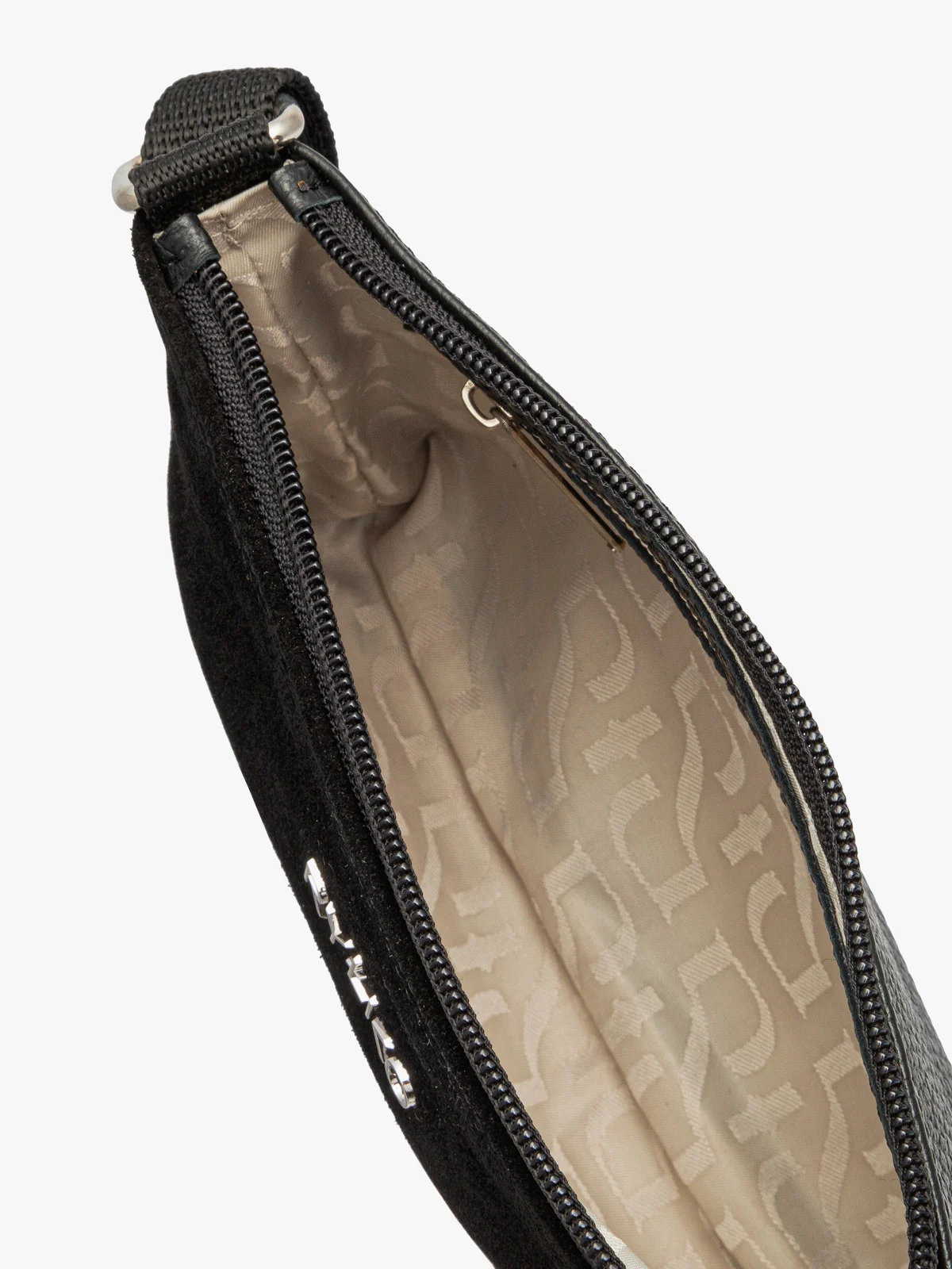 Mała, czarna torebka na pasku z taśmy