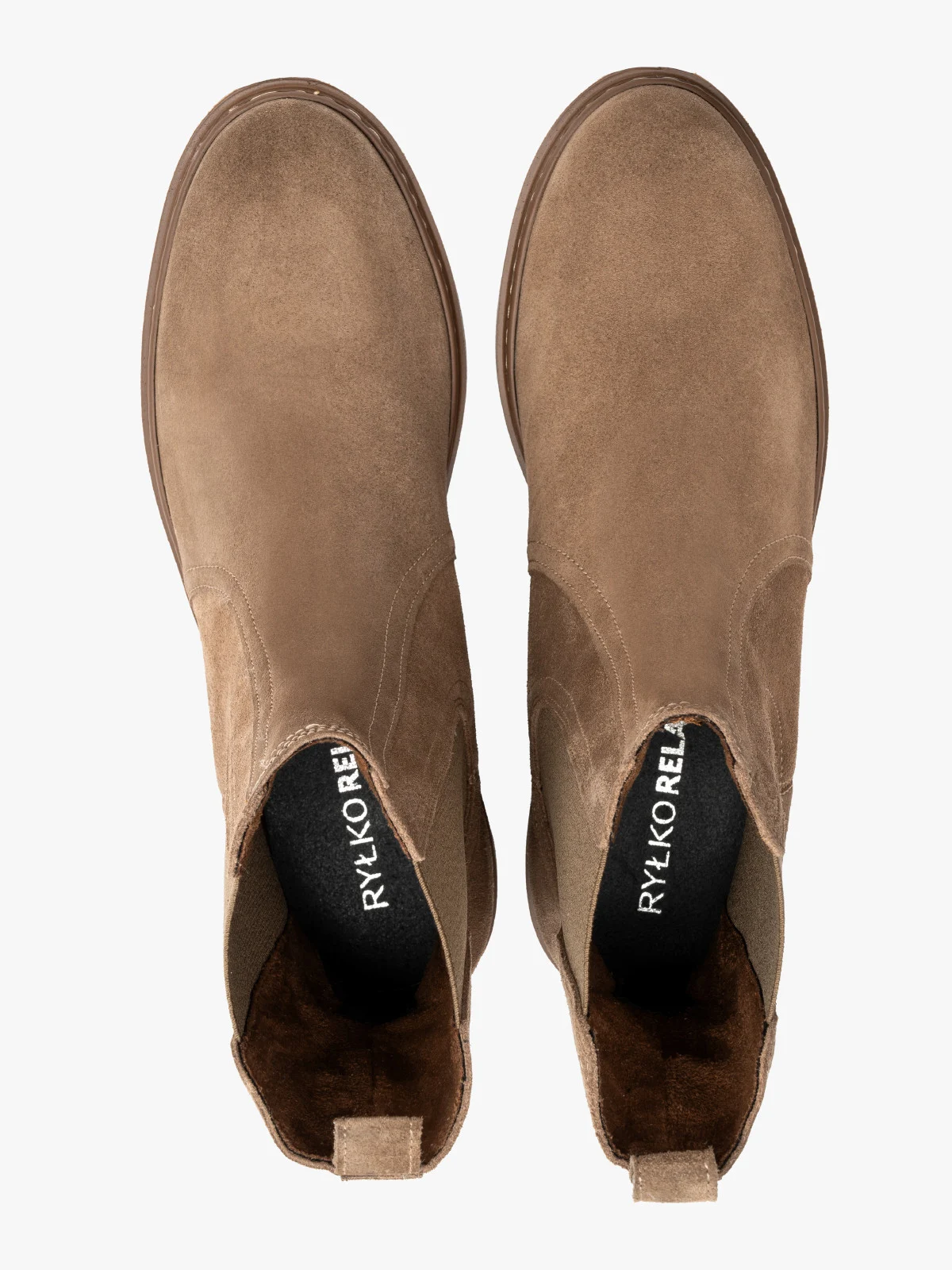 Beżowe, welurowe sztyblety damskie na lekkim spodzie