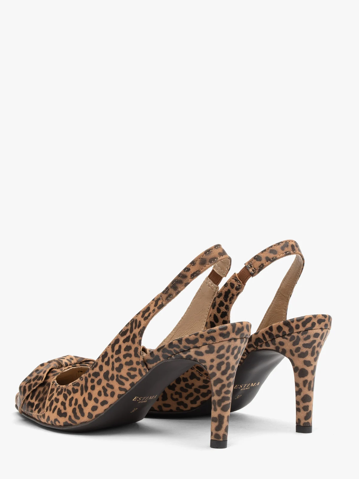 Czółenka typu slingback w panterkę z kokardką