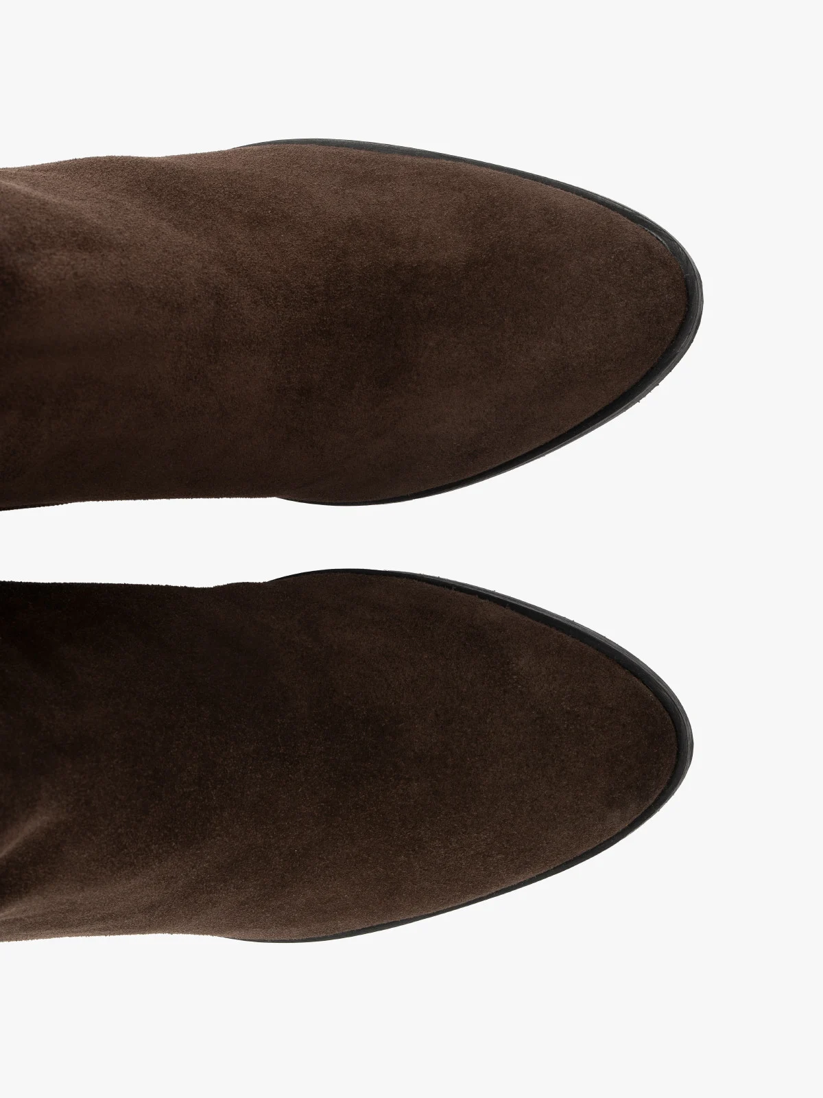 Brązowe kozaki ze skóry welurowej na obcasie ze składki skórzanej