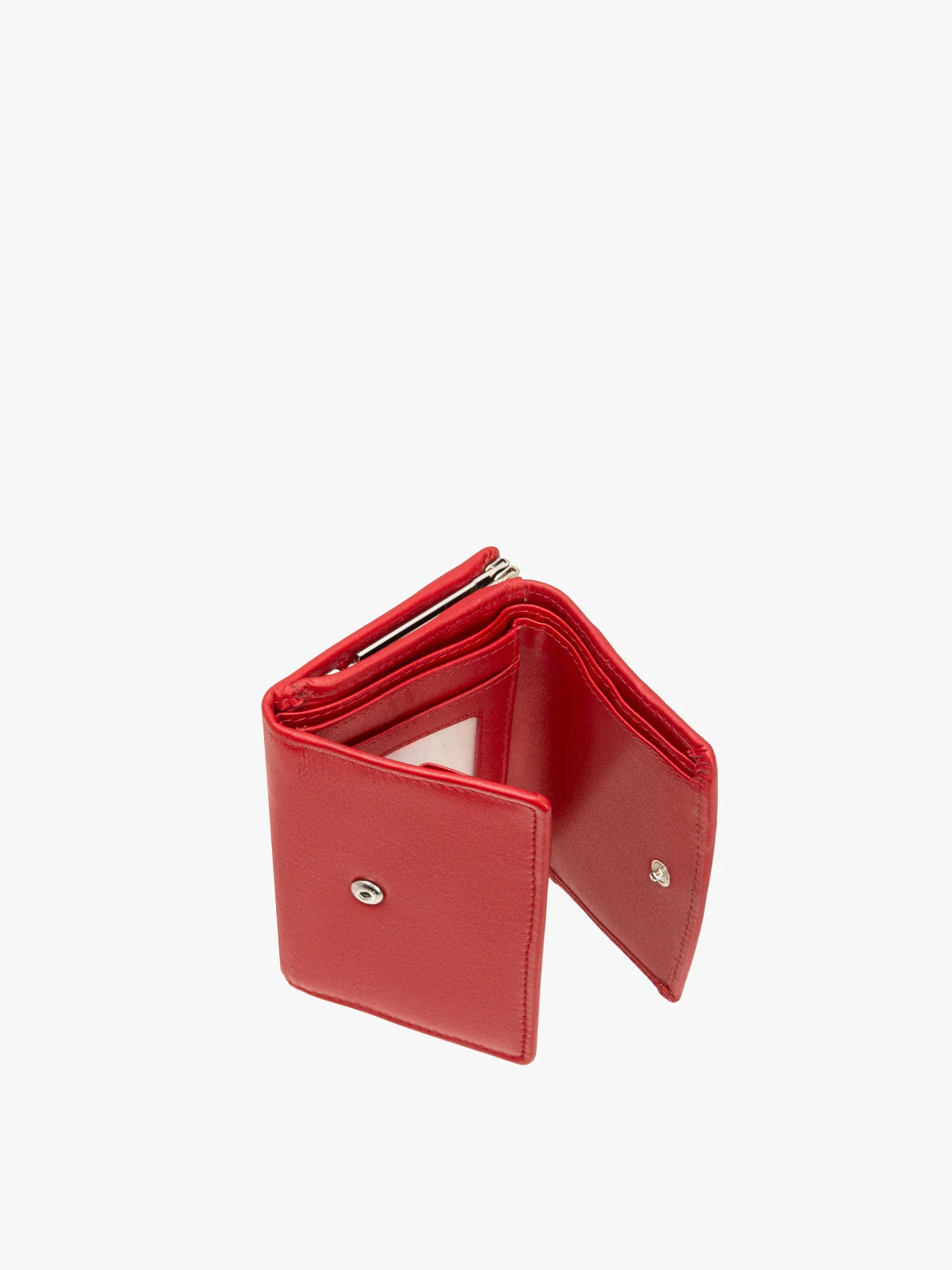 Czerwony portfel damski z ozdobnym zapięciem