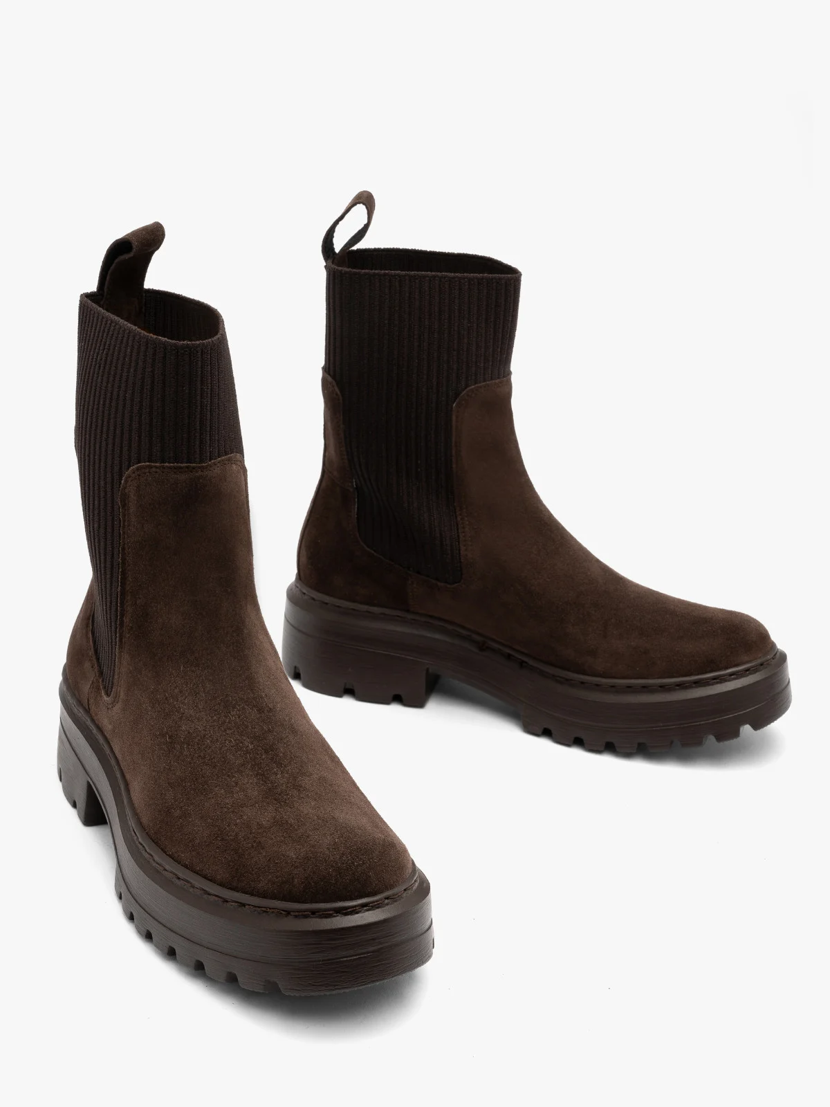 Brązowe sztyblety damskie z elastyczną tkaniną