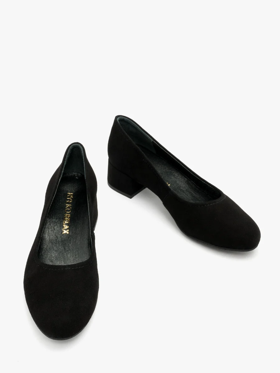 Czarne czółenka na oblekanym obcasie