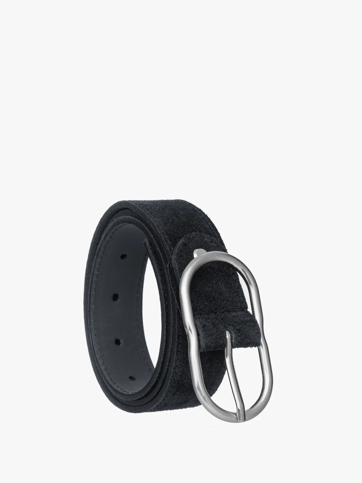 Czarny, welurowy pasek damski ze srebrną klamrą