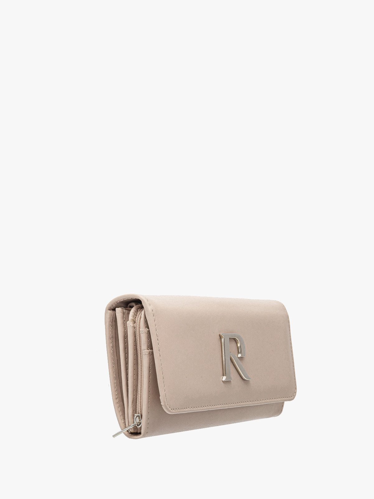 Beżowy portfel damski ze srebrnymi detalami