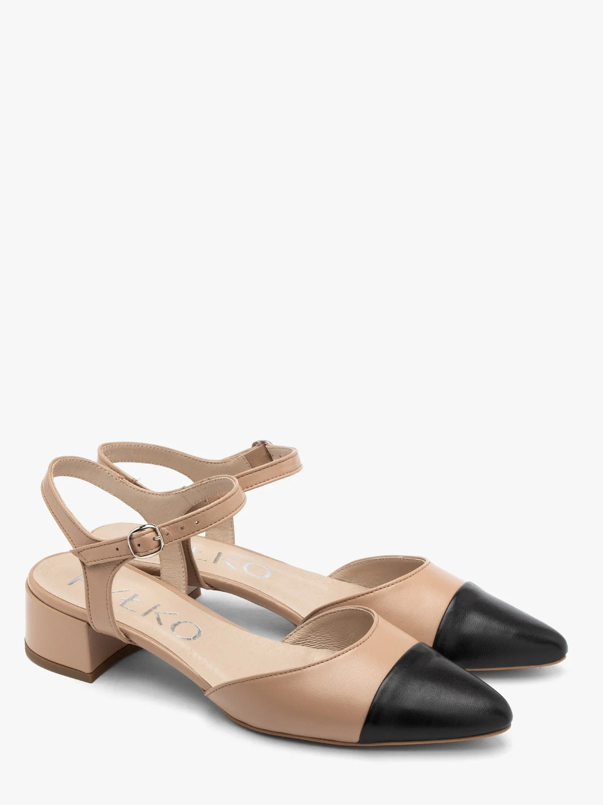 Beżowo-czarne czółenka z otwartą piętą