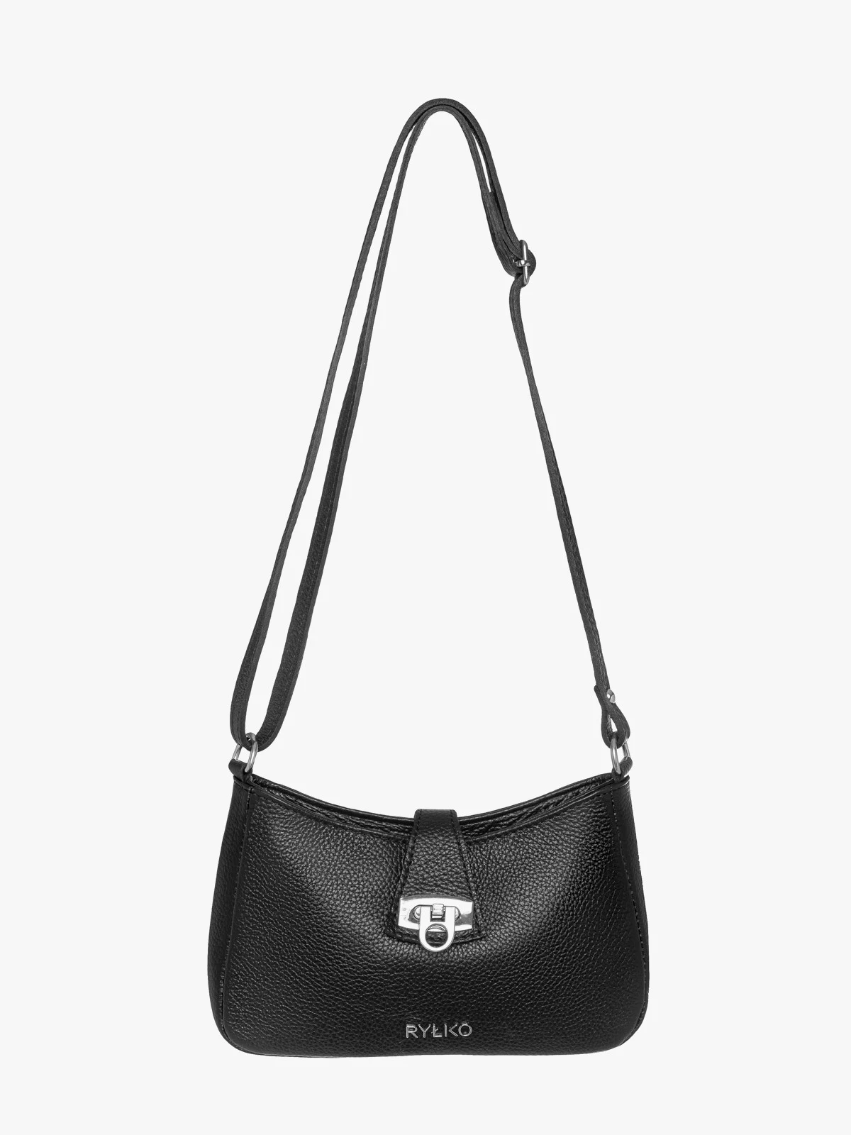 Czarna torebka damska zapinana zdobną klamrą