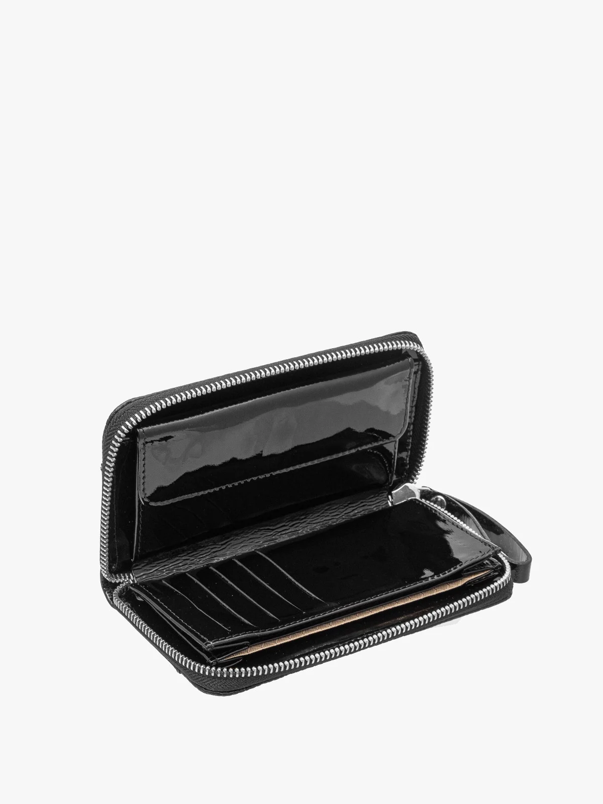 Czarny portfel damski z łączonych skór