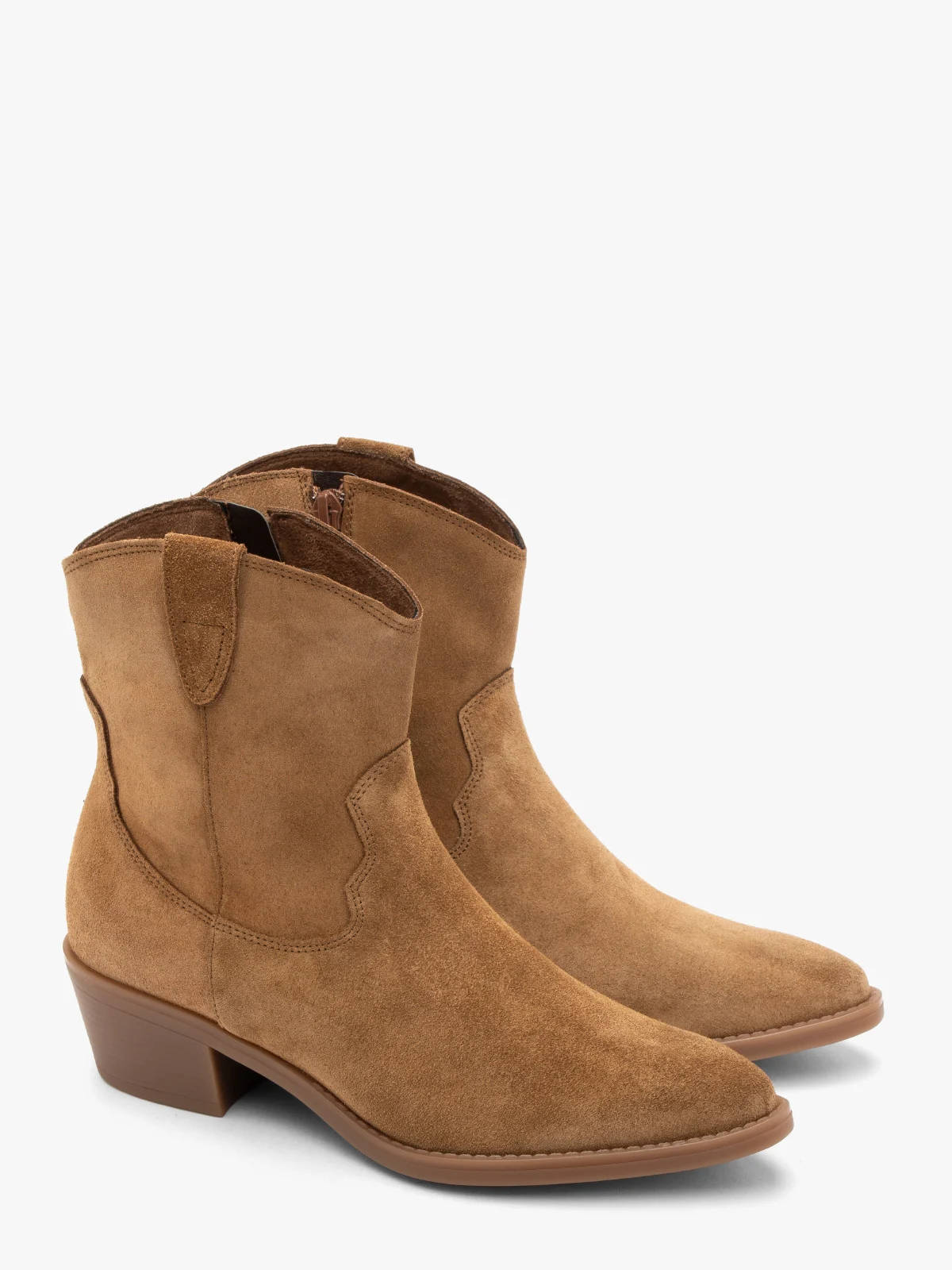 Rude botki typu kowbojki ze skóry welurowej