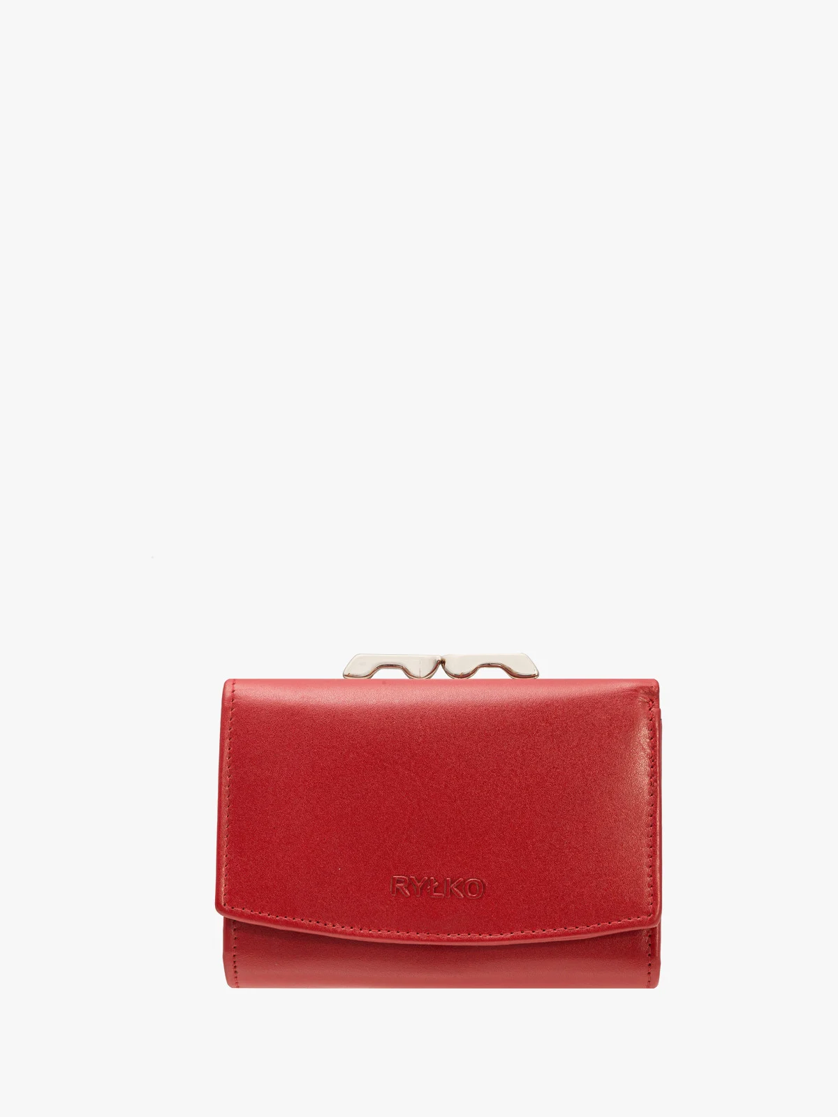 Czerwony portfel damski z dekoracyjnym zapięciem