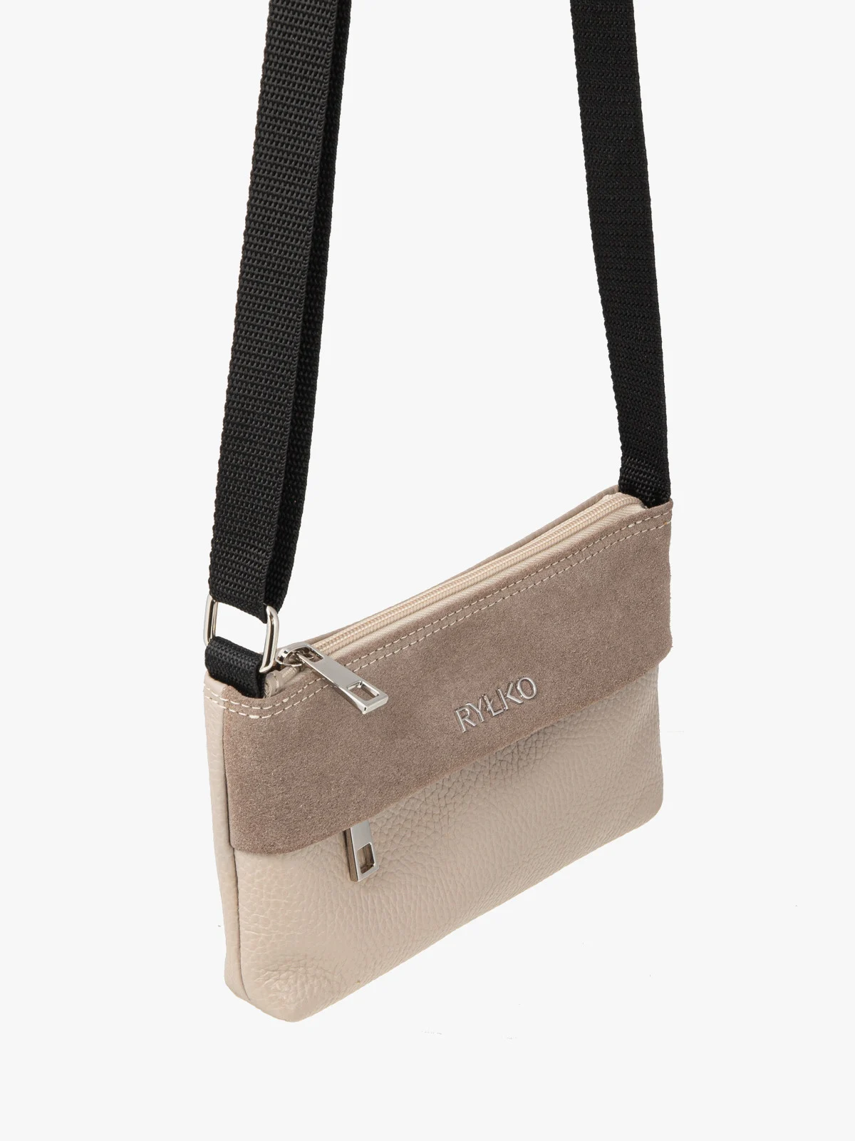 Mała beżowa torebka na kontrastowym pasku z taśmy