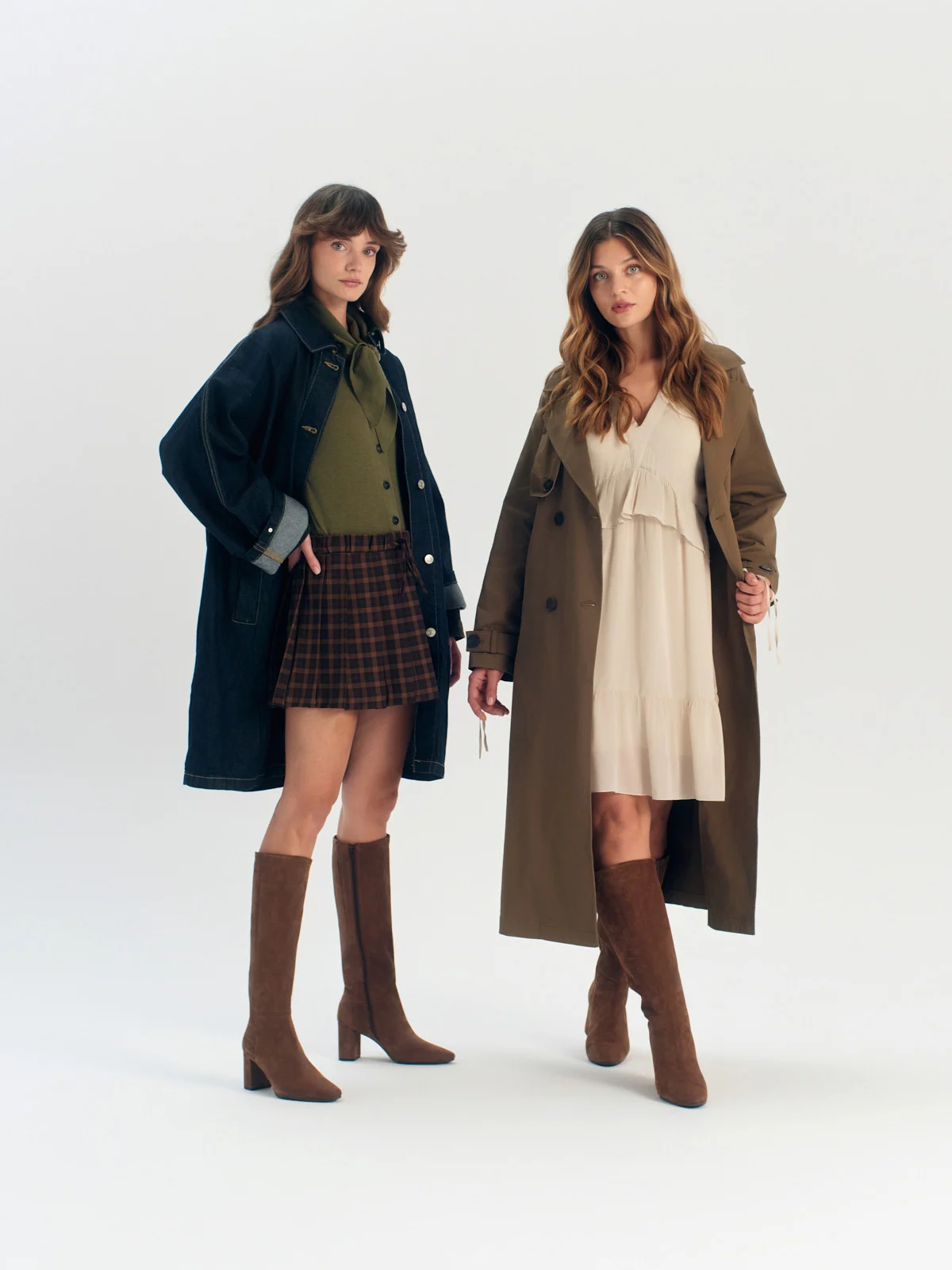 Brązowe kozaki ze skóry welurowej na słupkowym obcasie