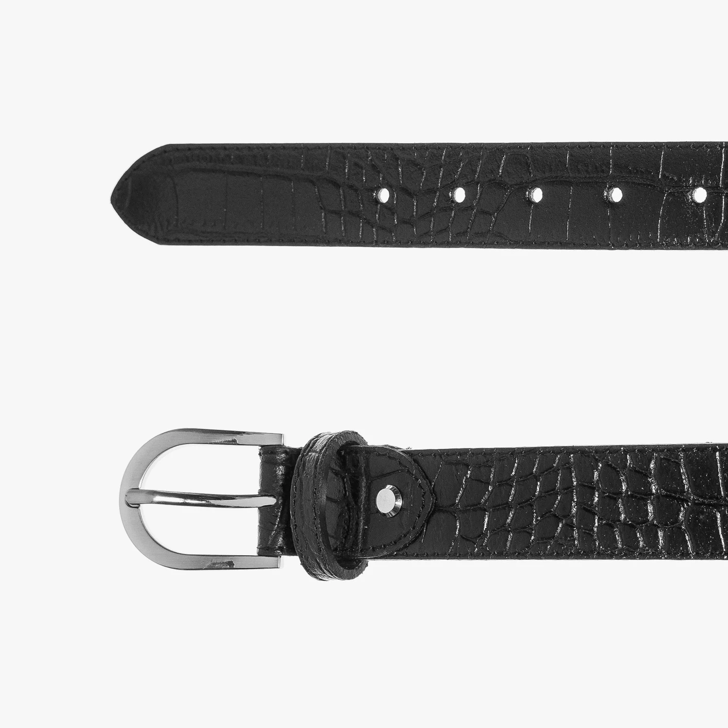 Czarny pasek damski ze srebrną klamrą