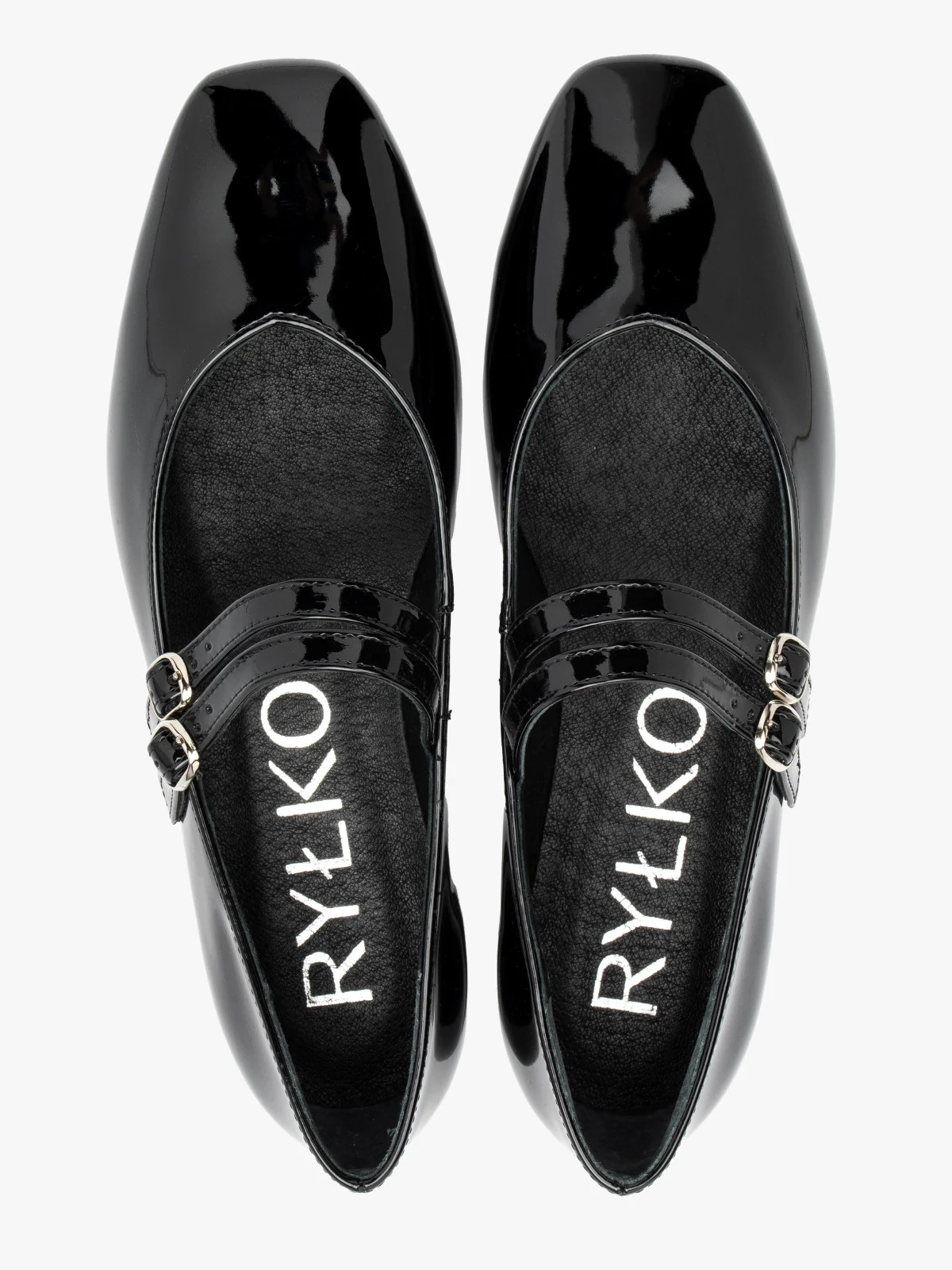 Czarne, lakierowane baleriny z dwoma paskami