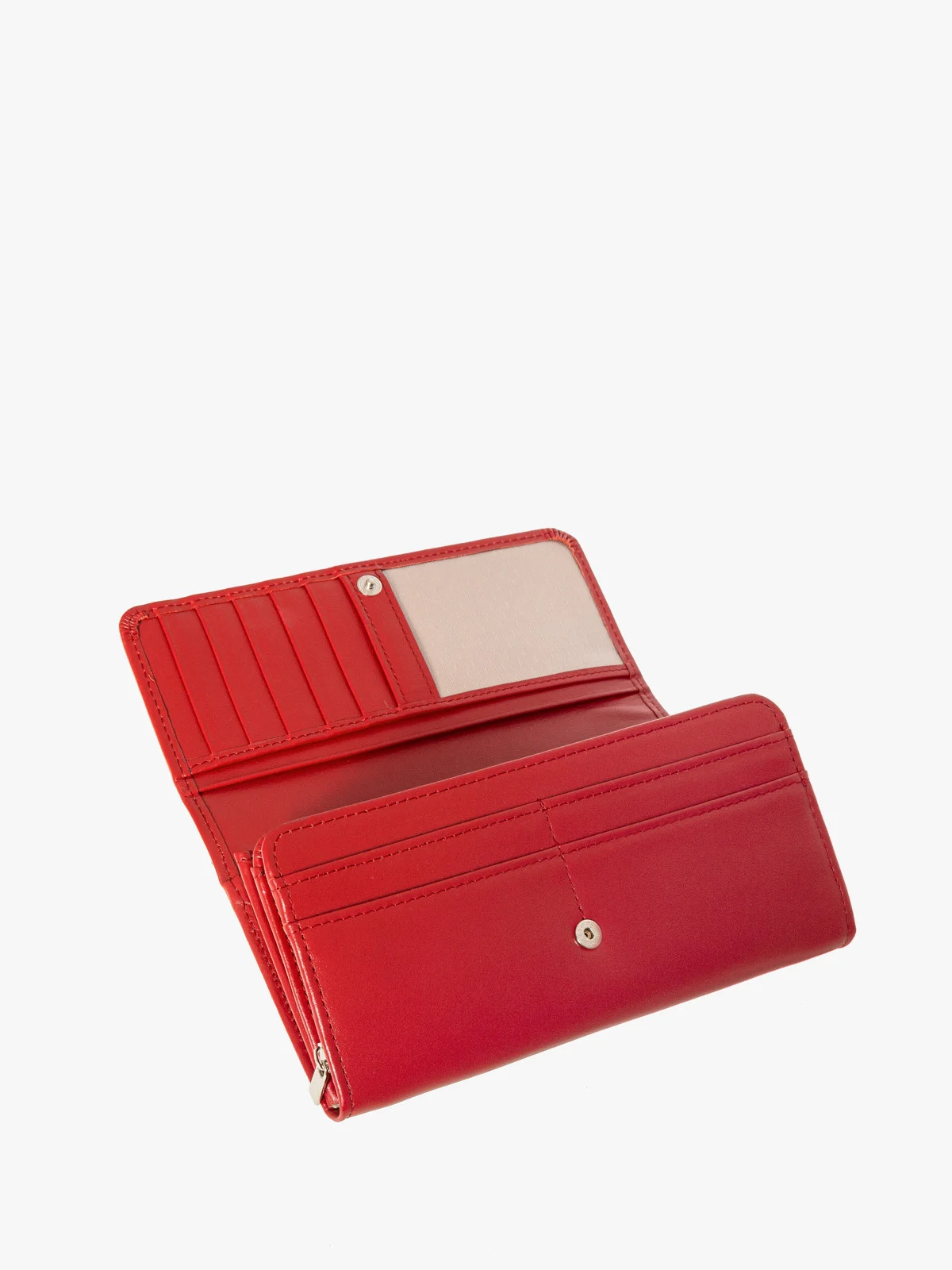 Czerwony portfel ze srebrnym detalem
