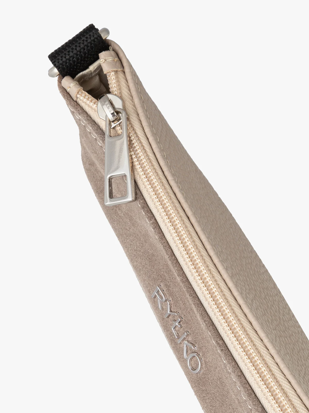 Mała beżowa torebka na kontrastowym pasku z taśmy