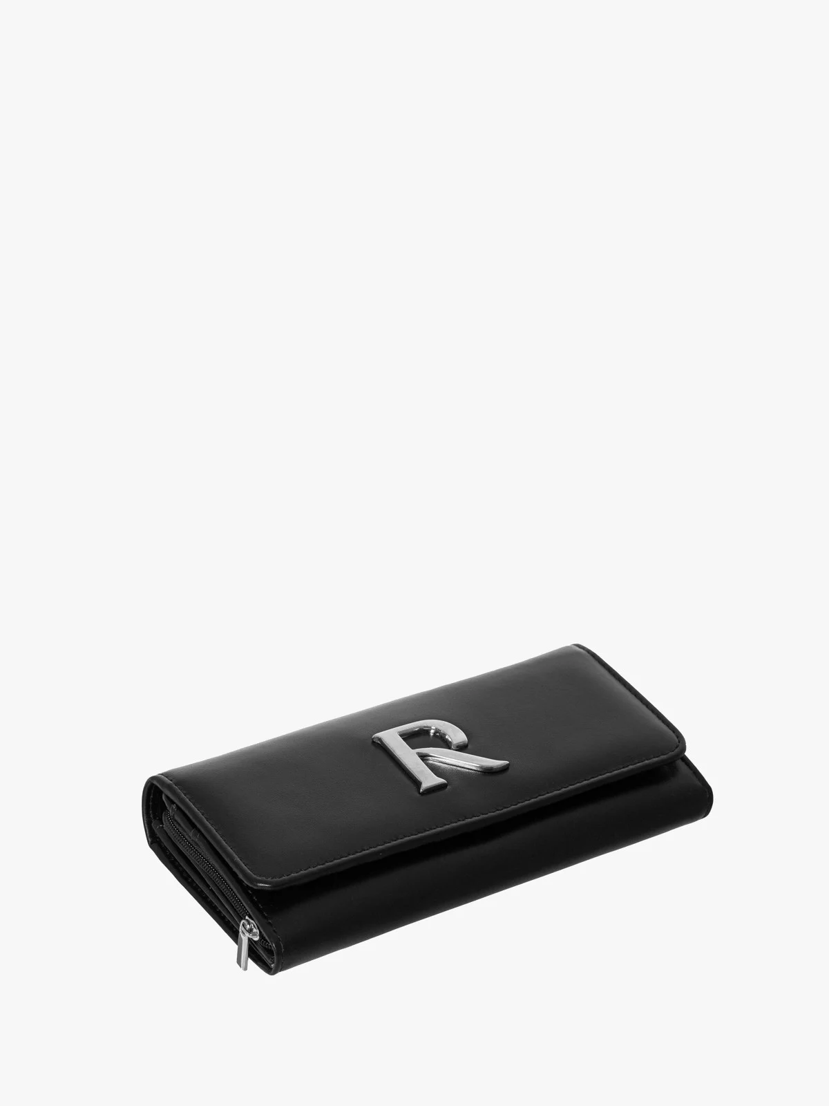 Czarny portfel damski ze srebrnym detalem