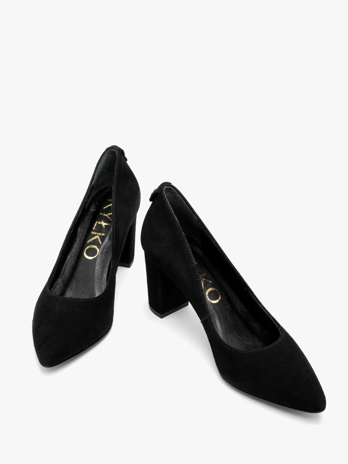 Welurowe czółenka damskie na słupkowym obcasie