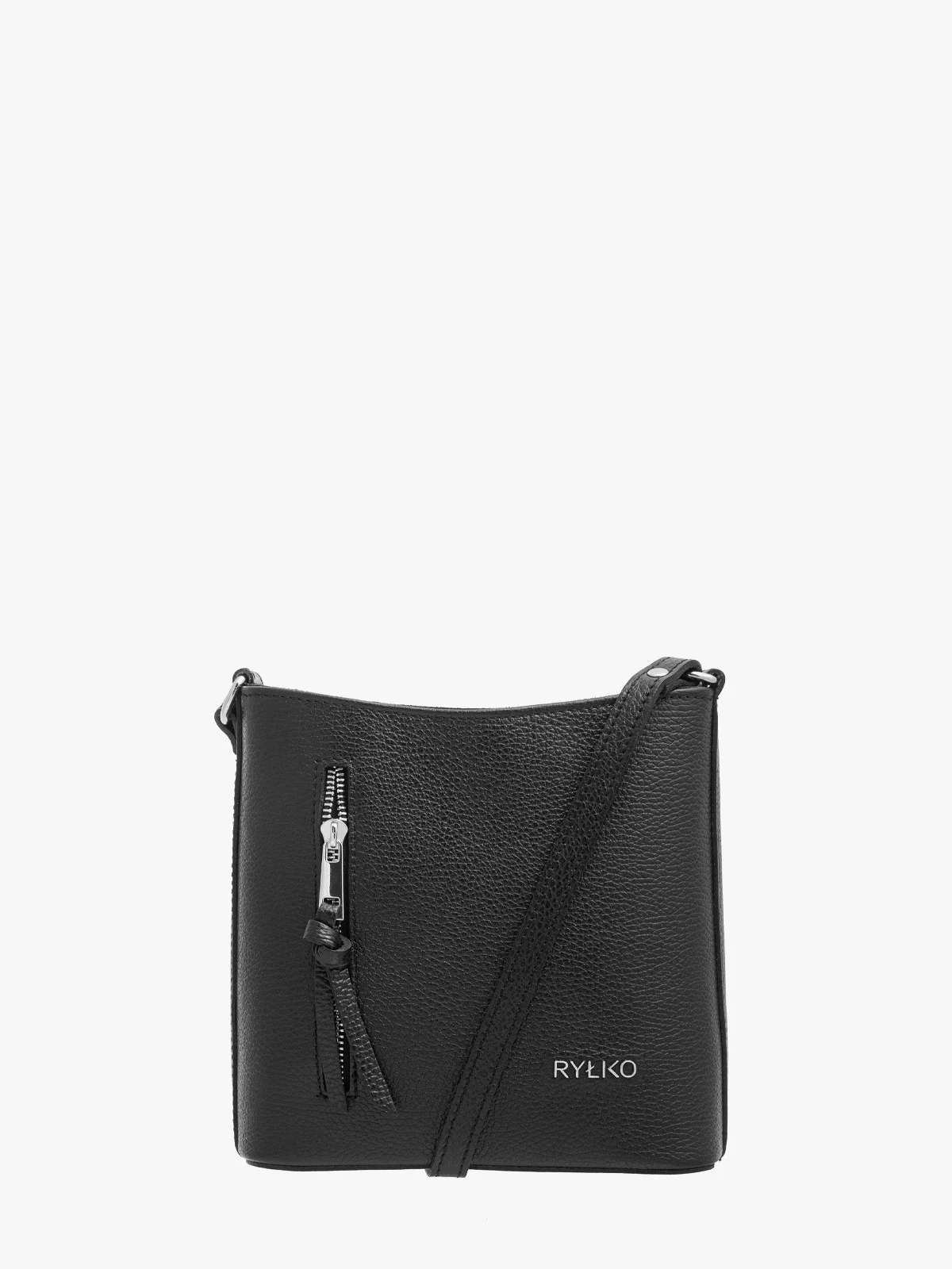 Mała, czarna torebka listonoszka z dekoracyjnymi zamkami