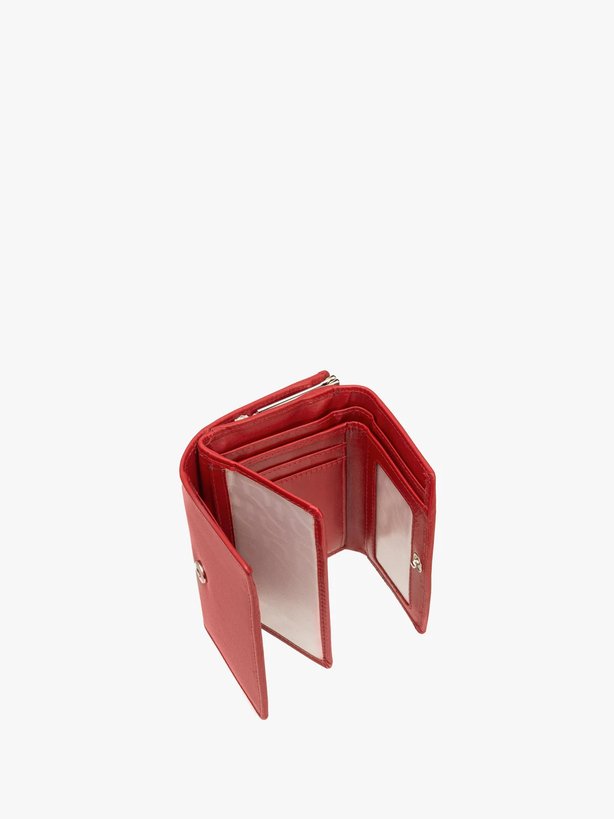 Czerwony portfel damski z dekoracyjnym zapięciem