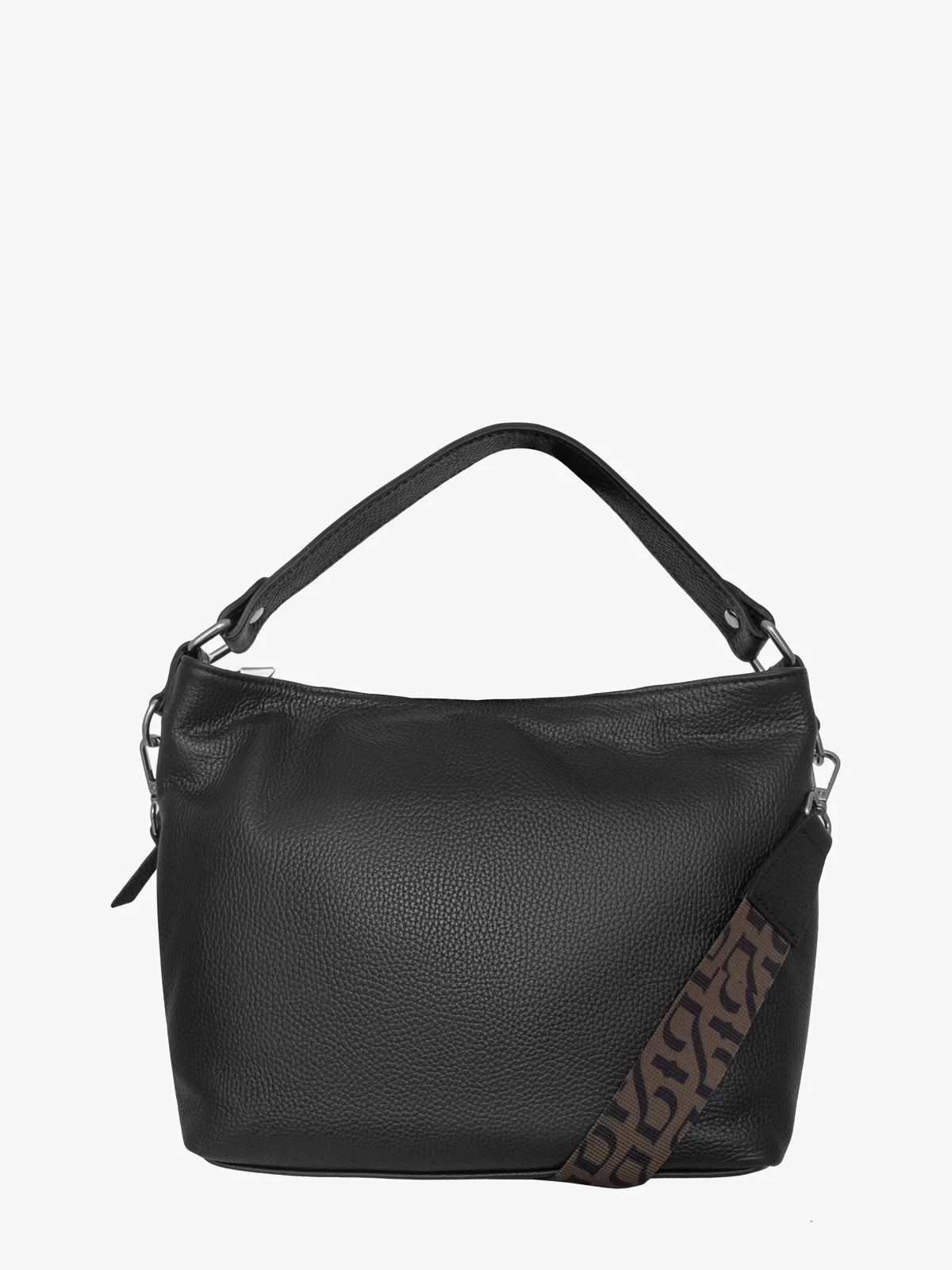 Czarna torebka z kontrastowym paskiem z tkaniny