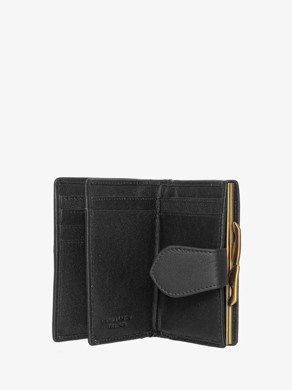 Czarny portfel damski zapinany na zatrzask oraz bigiel