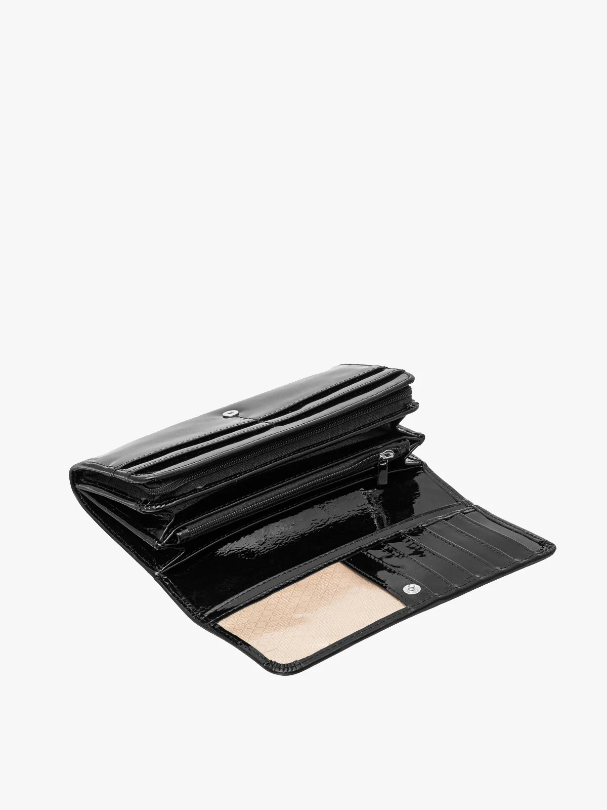 Lakierowany portfel damski w czarnym kolorze