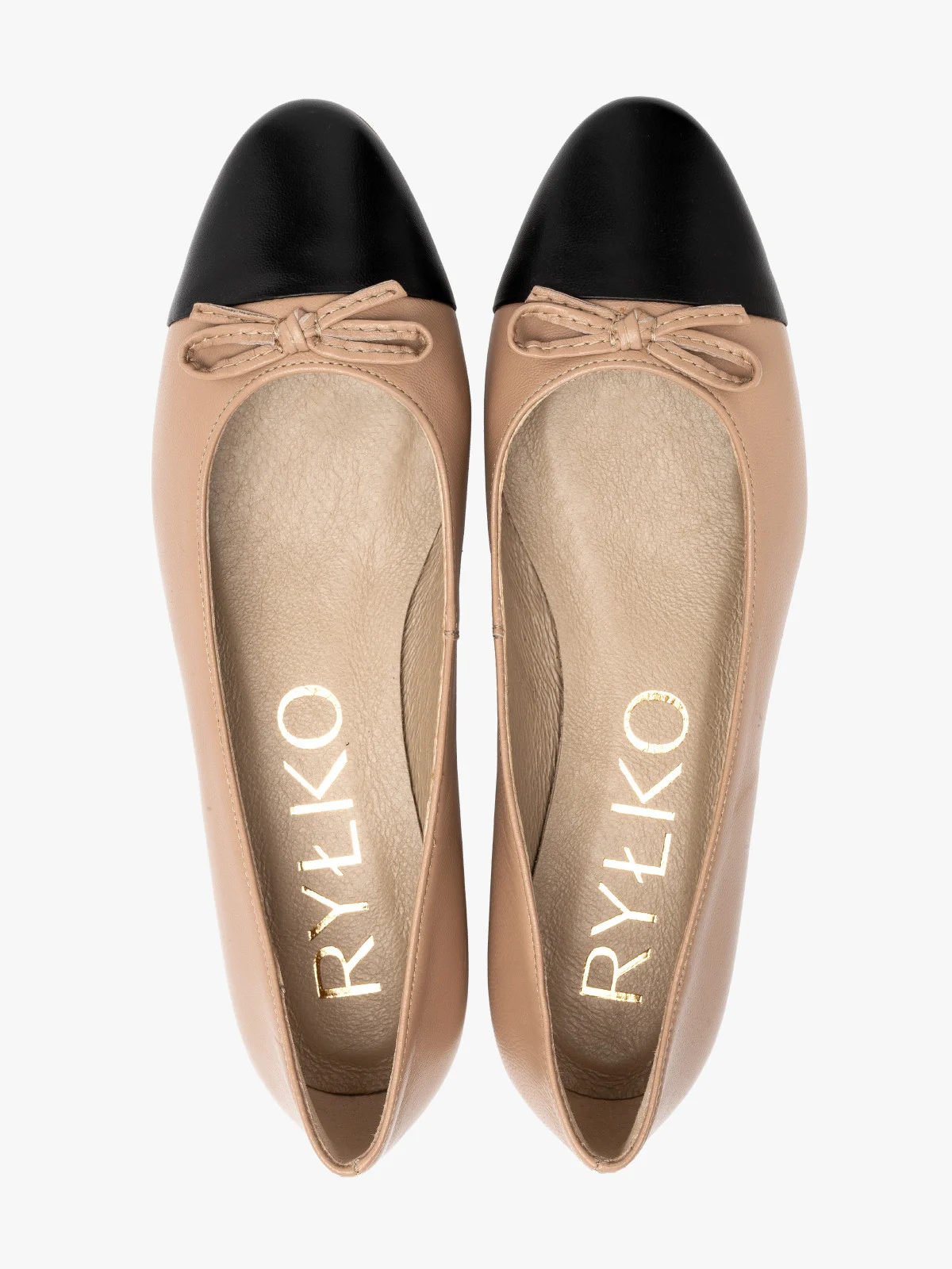 Beżowo-czarne baleriny na niskim obcasie