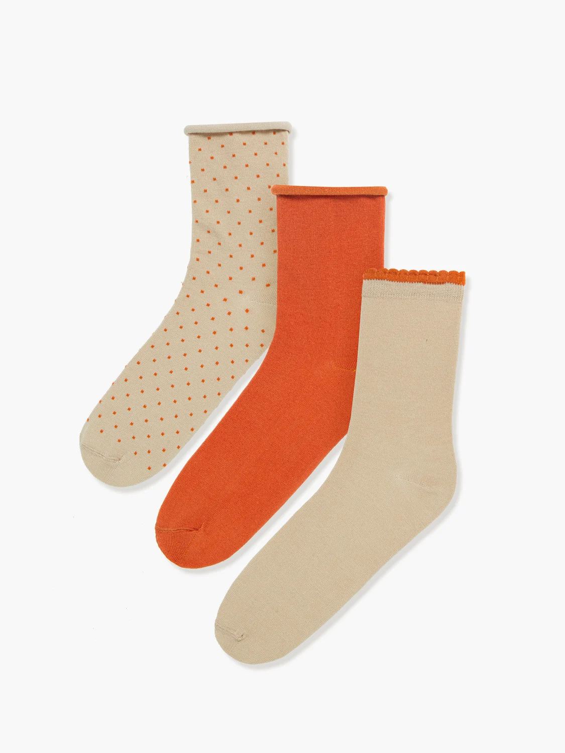 Beżowo-pomarańczowy trójpak skarpet damskich