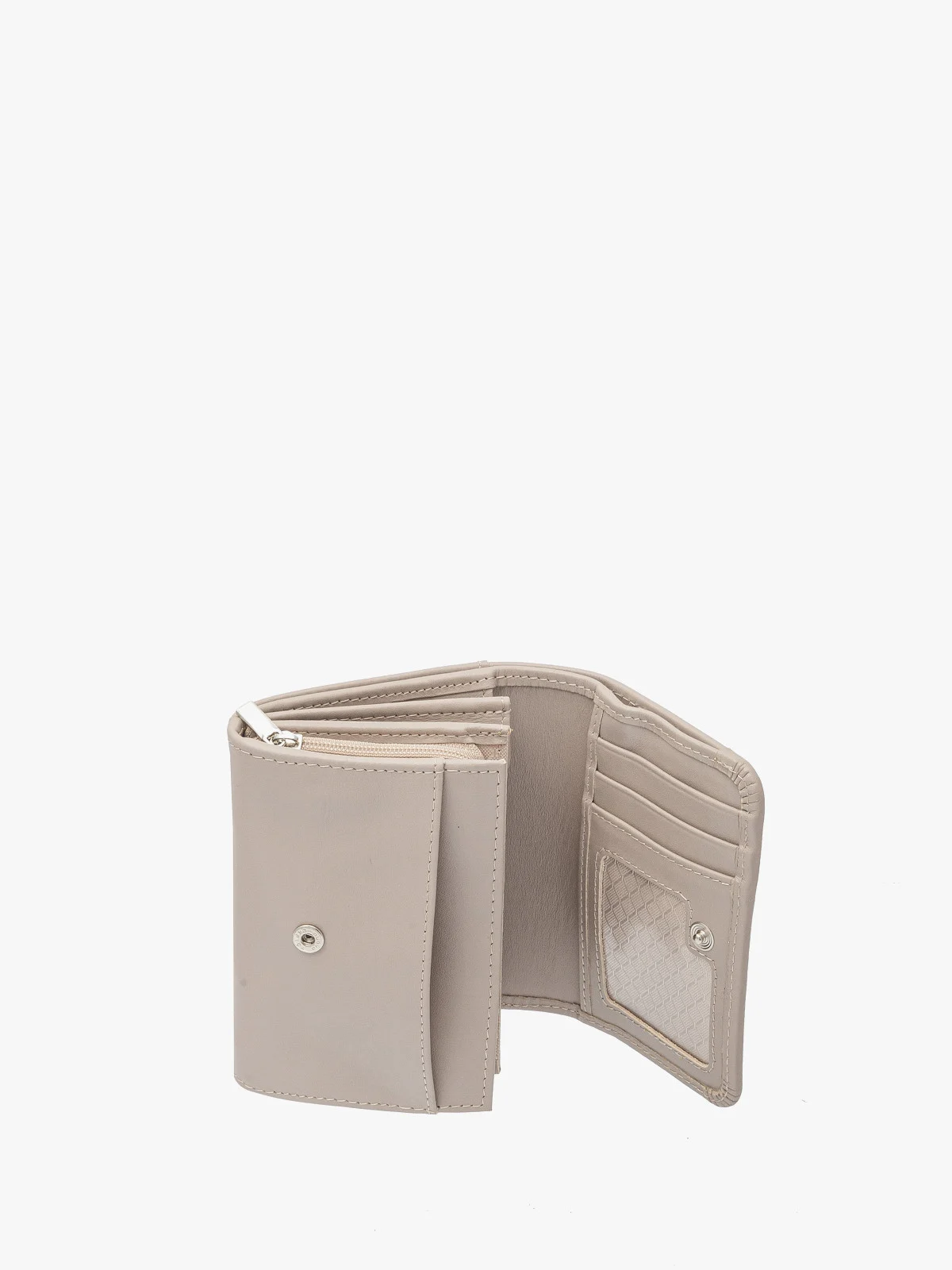 Beżowy portfel damski ze srebrnymi detalami