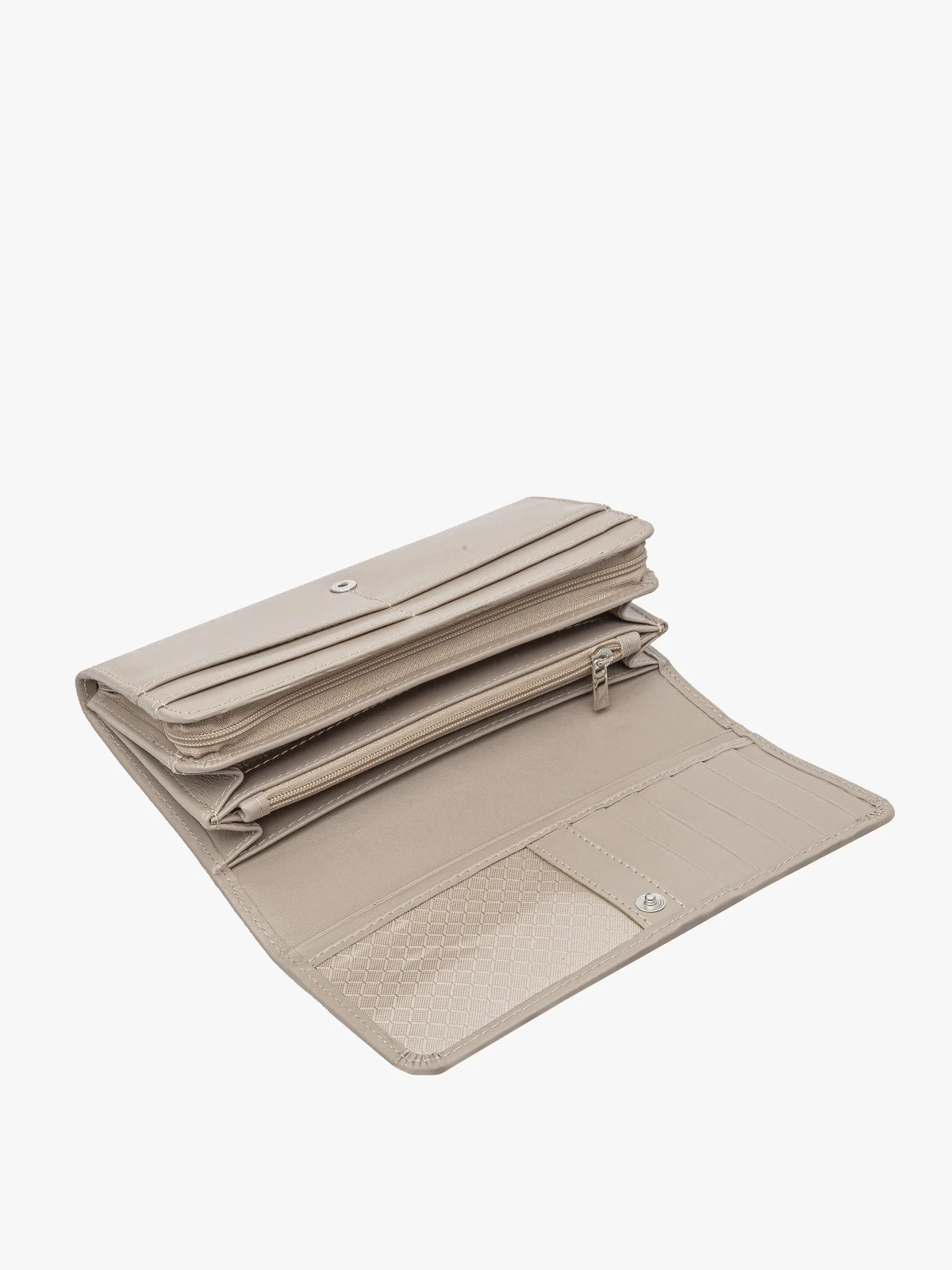 Beżowy portfel damski ze srebrnymi detalami