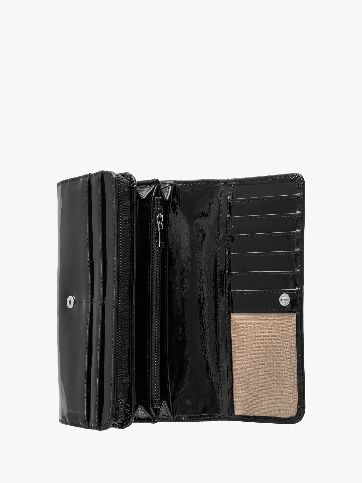 Lakierowany portfel damski w czarnym kolorze