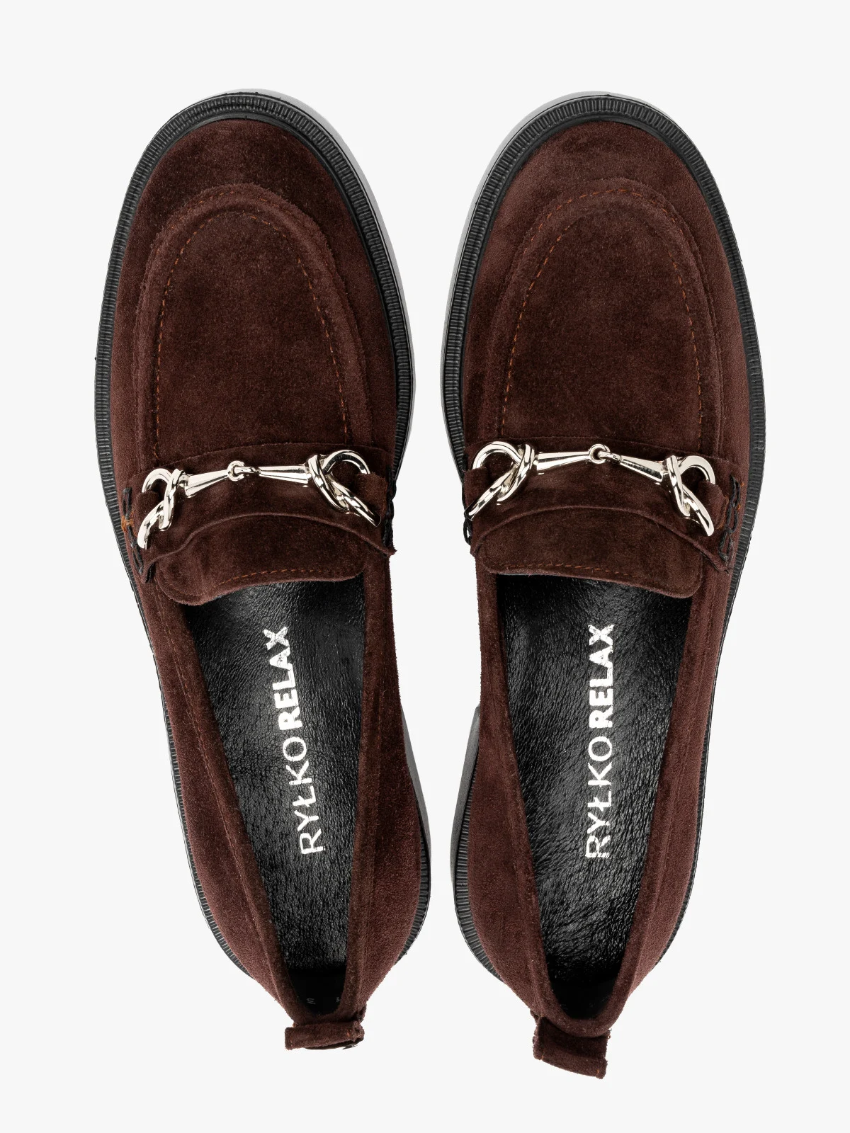 Welurowe mokasyny w bordowym kolorze ze srebrną ozdobą