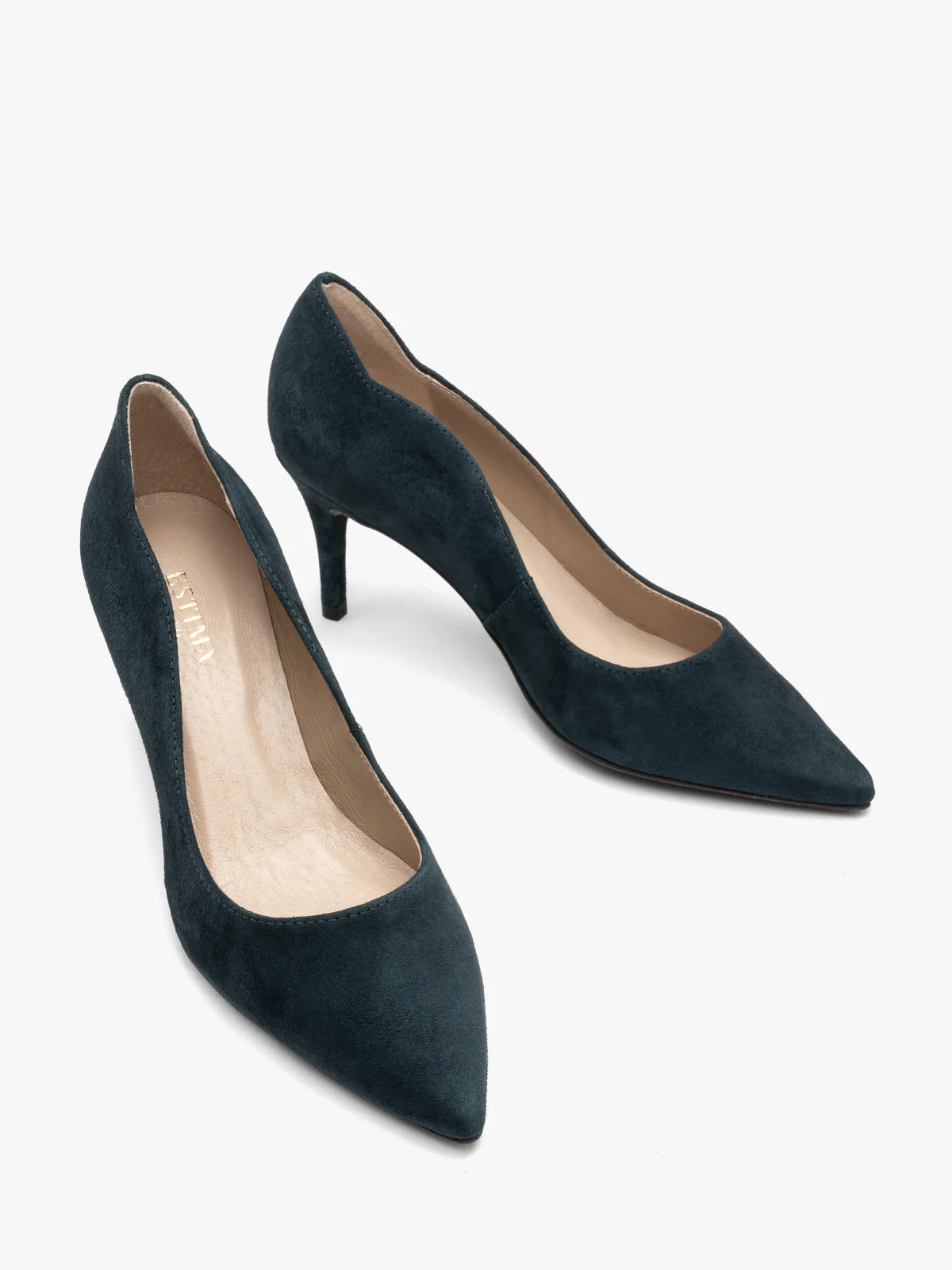 Zielone, welurowe czółenka z ozdobną cholewką