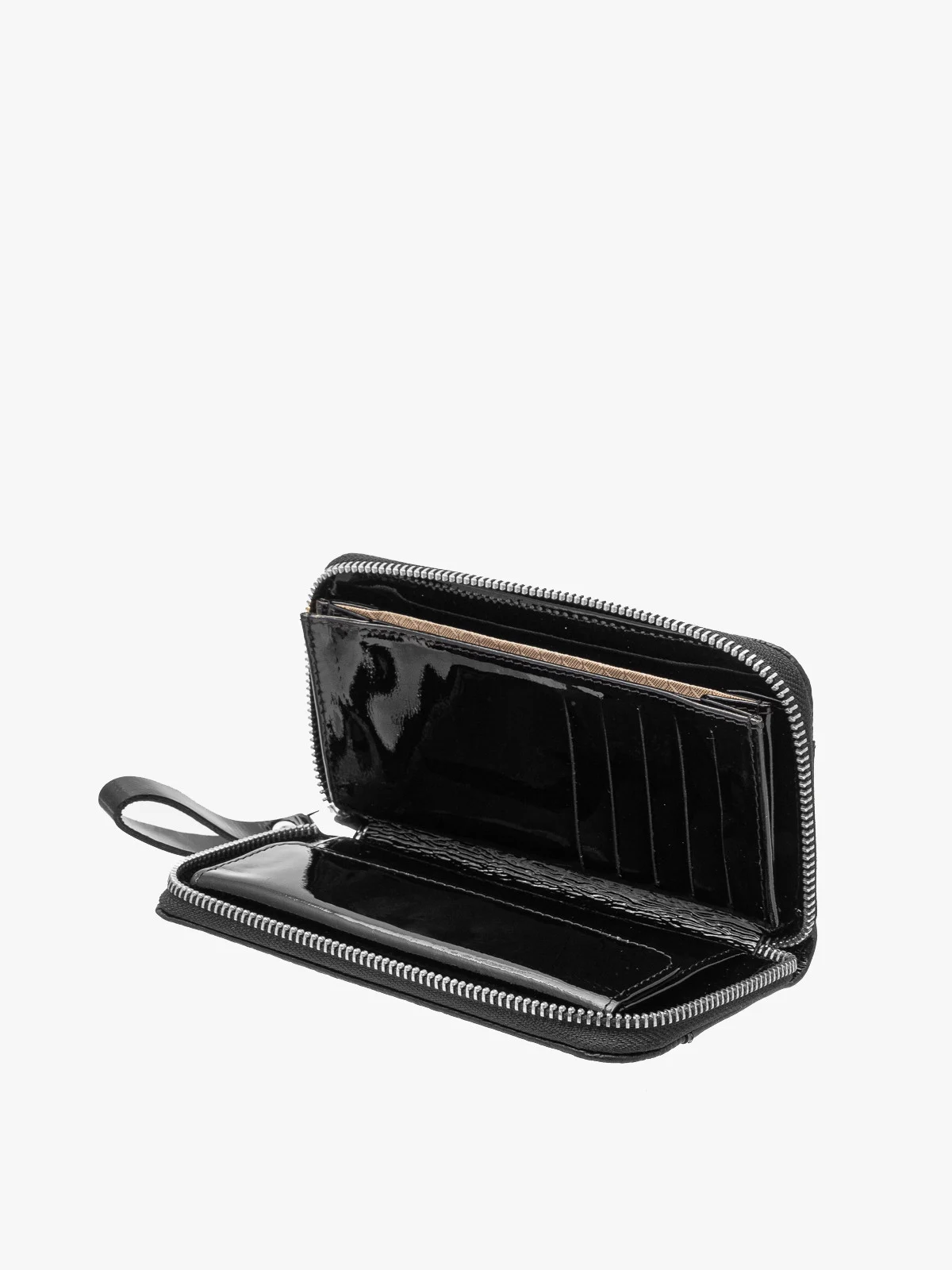 Czarny portfel damski z łączonych skór