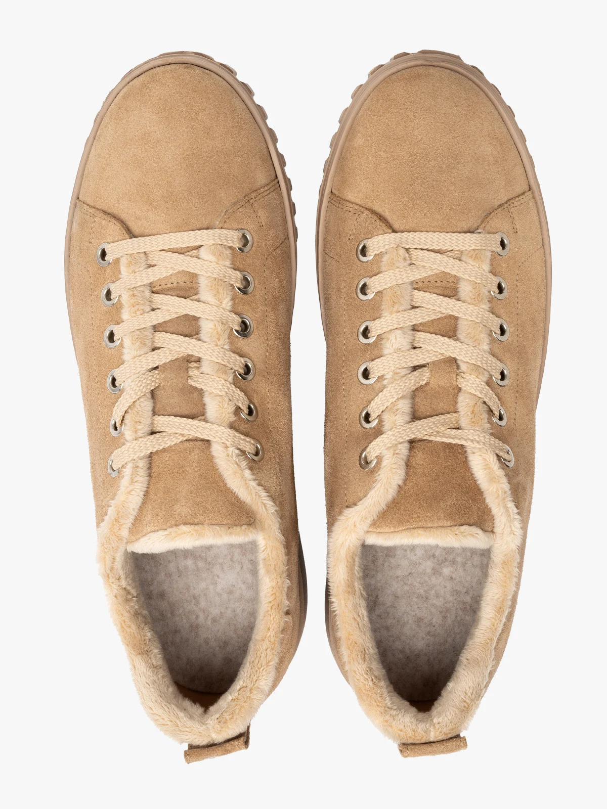 Welurowe, ocieplane półbuty sportowe w beżowym kolorze