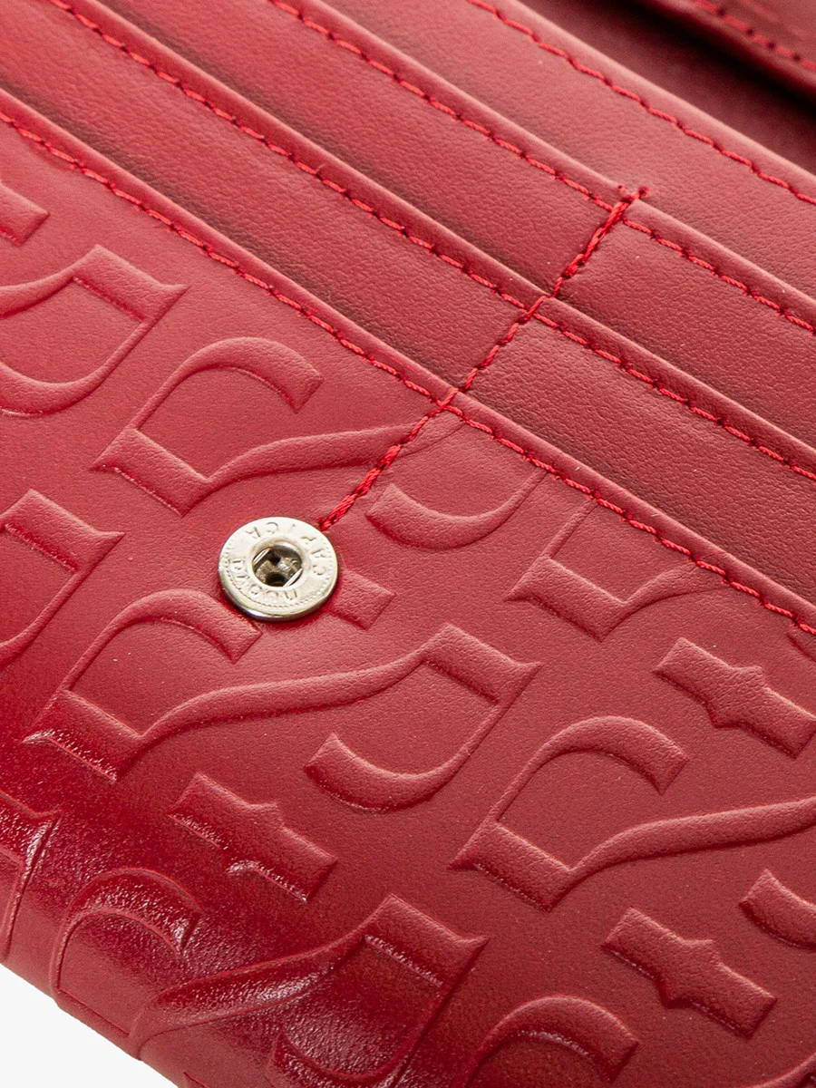 Wytłaczany bordowy portfel damski